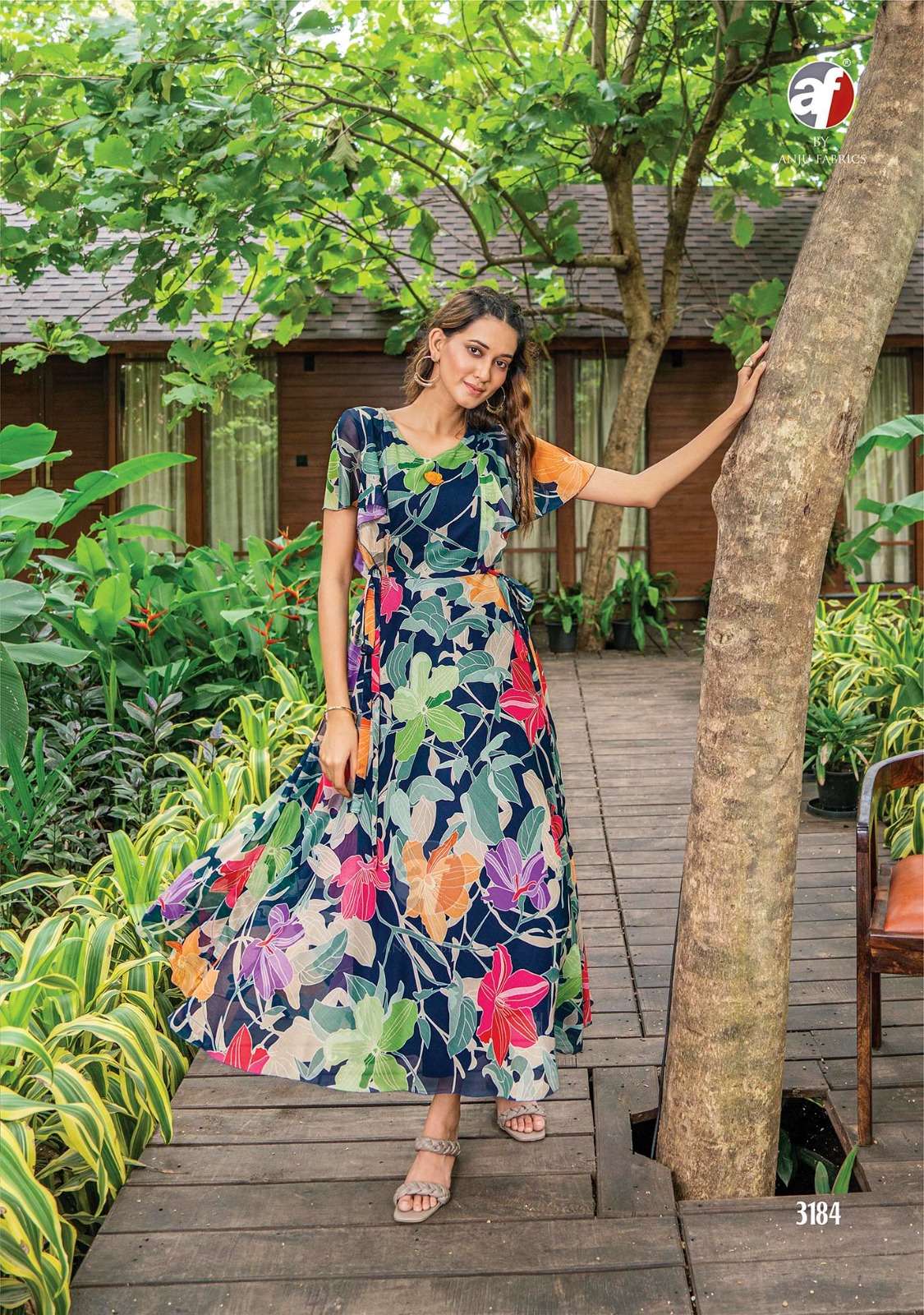 LONG ONE PIECE , CORAL CHARM VOL-3 CATALOUGE BY ANJU FABRICS DESIGN NO-3184