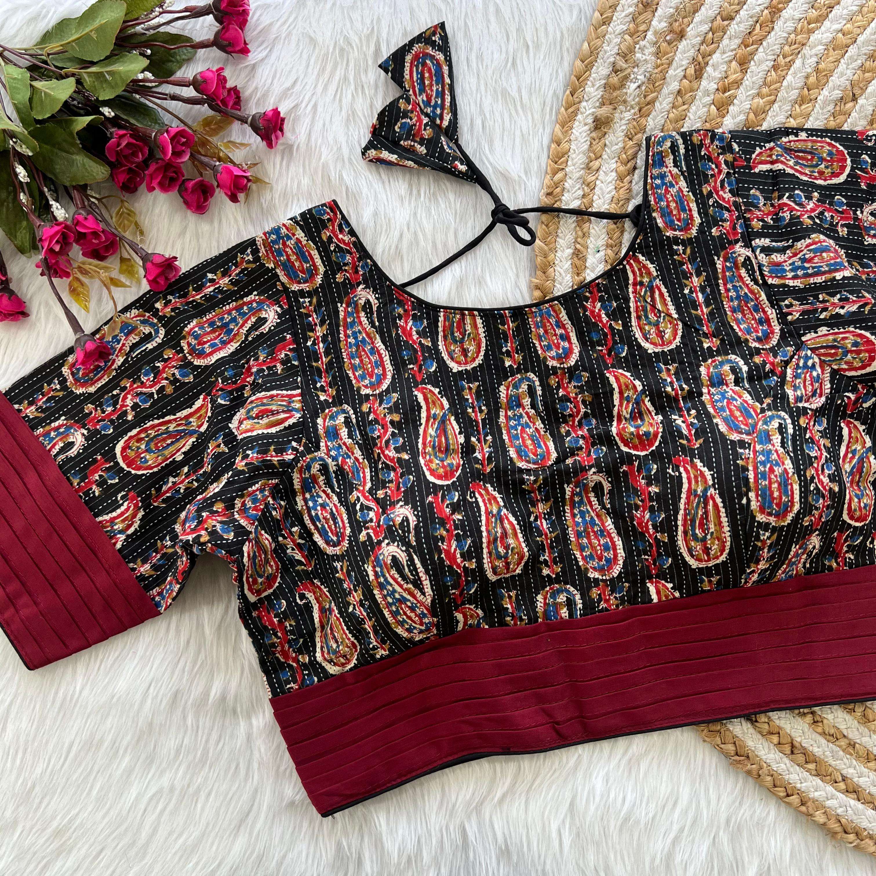 LUCACCI DESIGNER LAUNCH NEW CATALOUGE KATHA WORK COTTON BLOUSE , BLACK COLOUR 