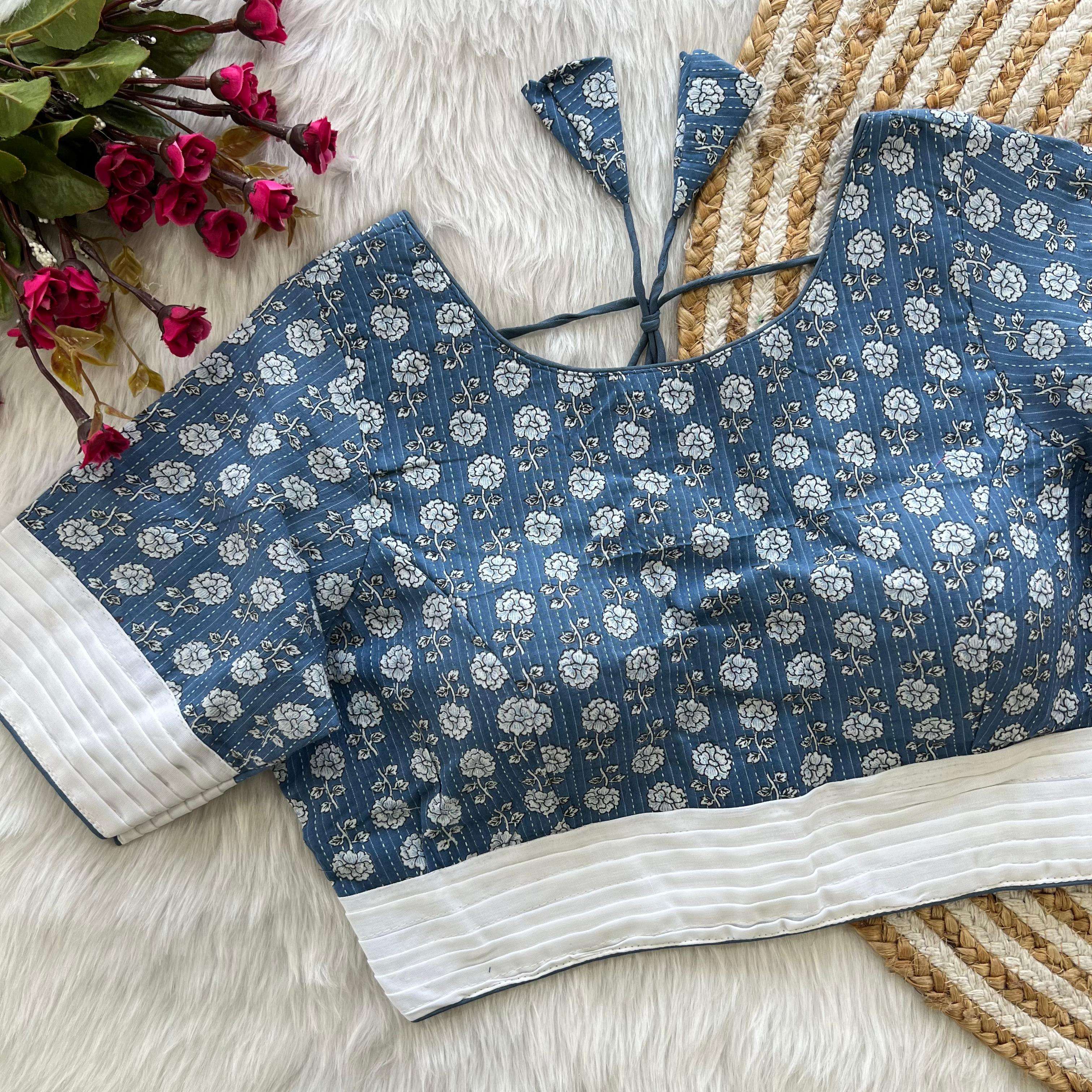 LUCACCI DESIGNER LAUNCH NEW CATALOUGE KATHA WORK COTTON BLOUSE ,BLUE COLOUR 