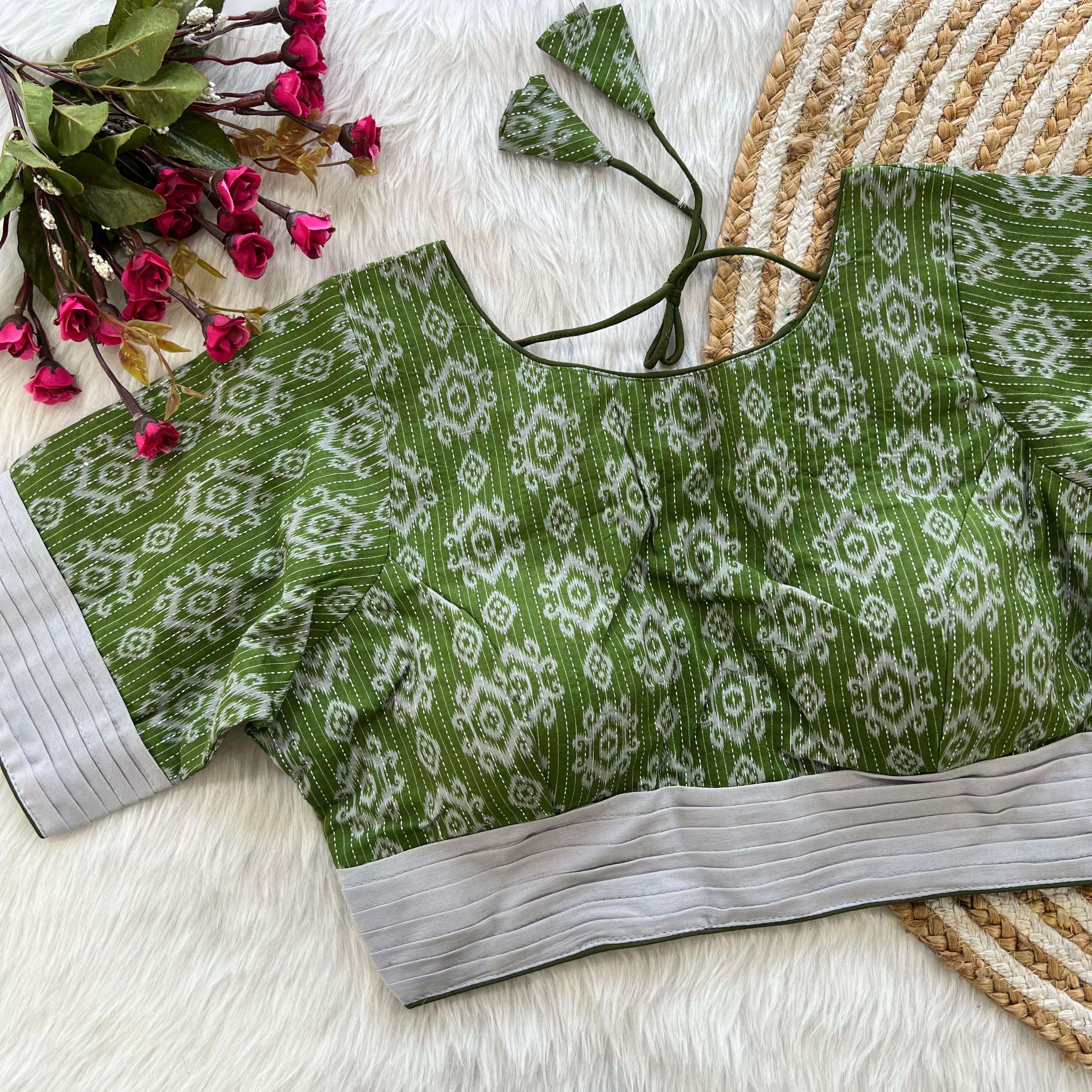 LUCACCI DESIGNER LAUNCH NEW CATALOUGE KATHA WORK COTTON BLOUSE , GREEN COLOUR 