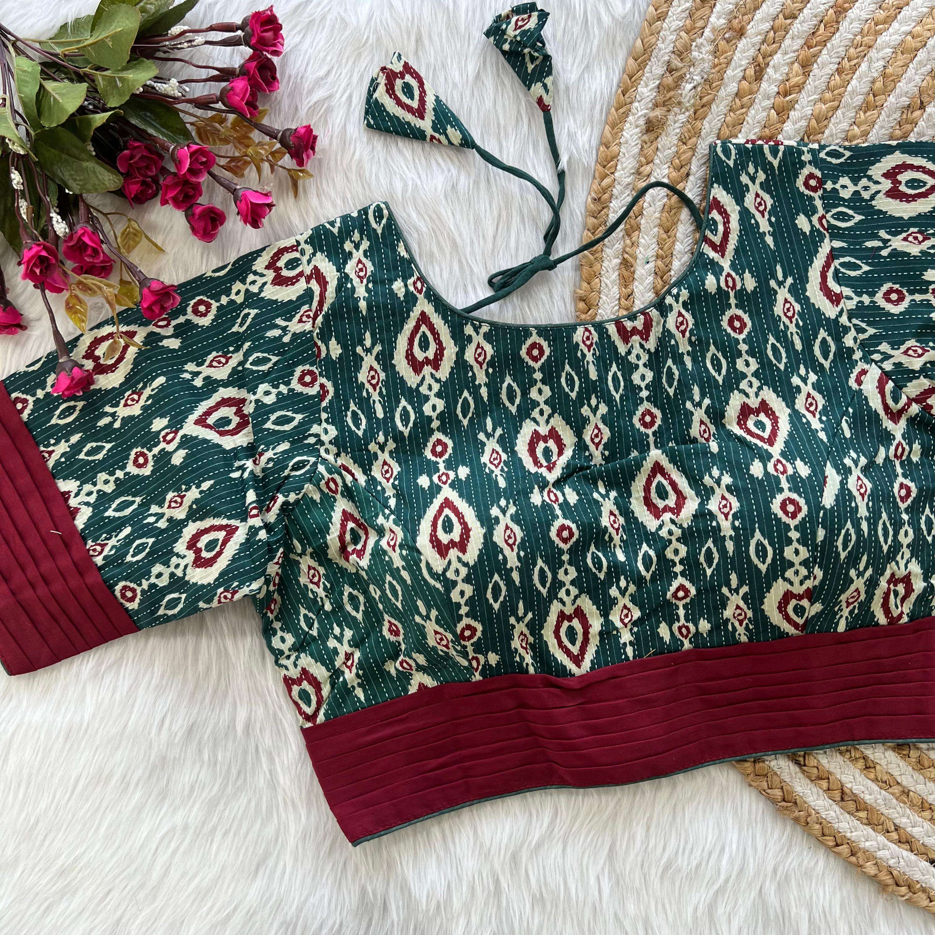 LUCACCI DESIGNER LAUNCH NEW CATALOUGE KATHA WORK COTTON BLOUSE , MARGENTA COLOUR 