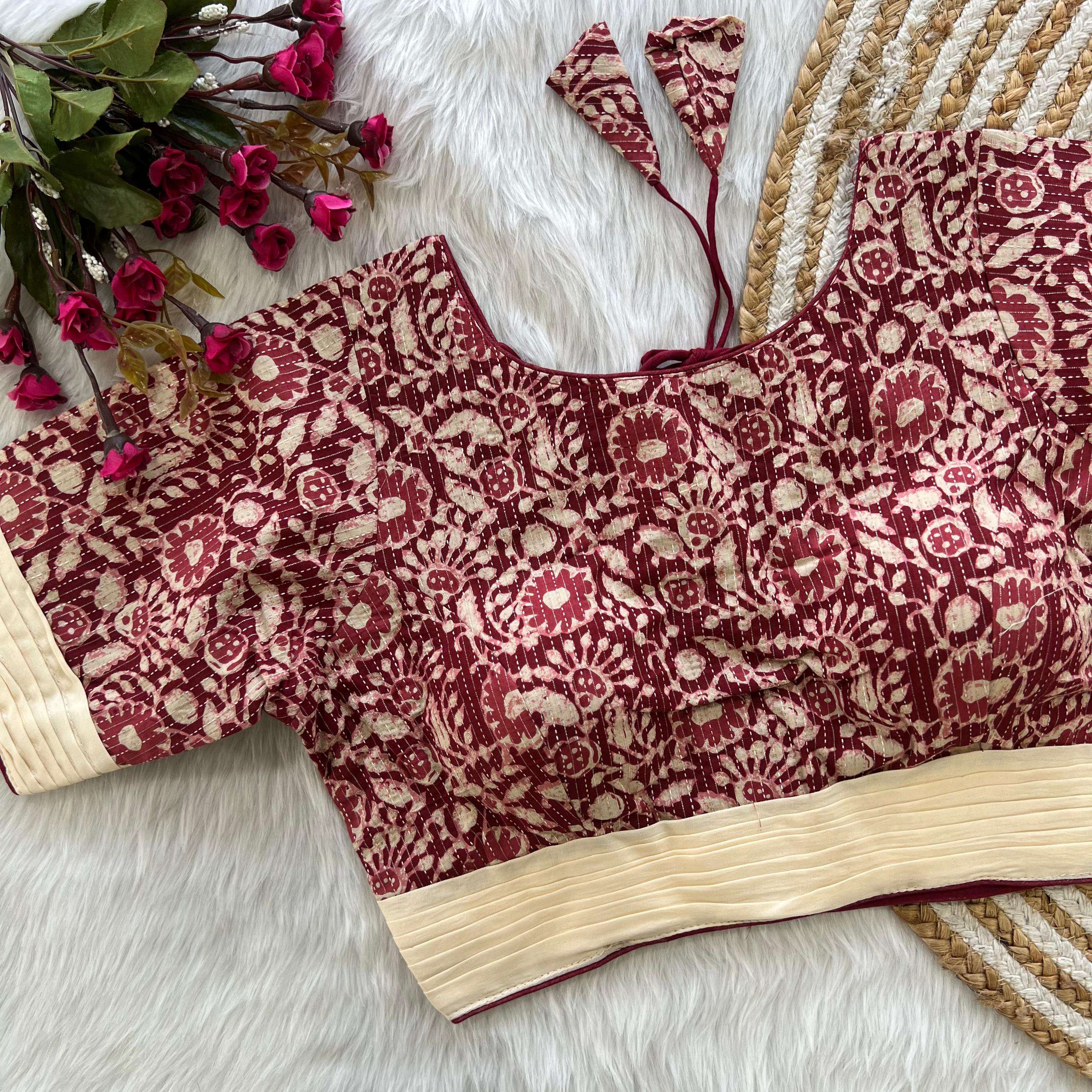 LUCACCI DESIGNER LAUNCH NEW CATALOUGE KATHA WORK COTTON BLOUSE , MAROON  COLOUR 