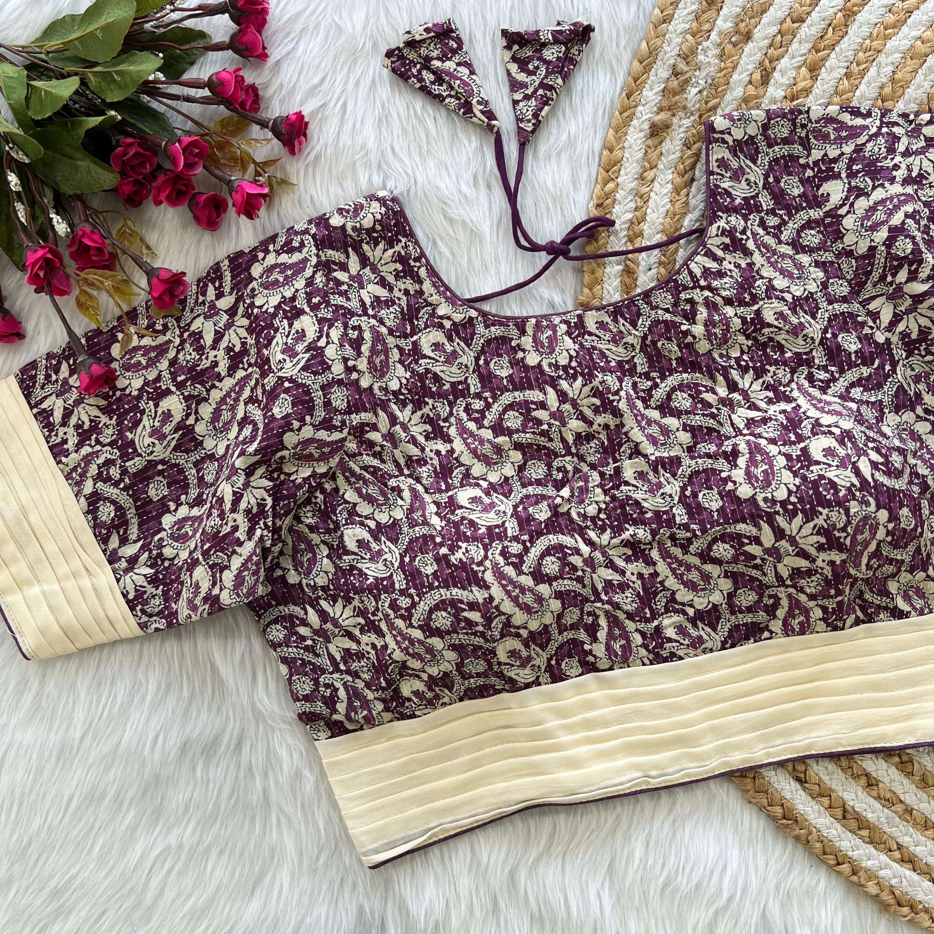 LUCACCI DESIGNER LAUNCH NEW CATALOUGE KATHA WORK COTTON BLOUSE , WINE COLOUR 