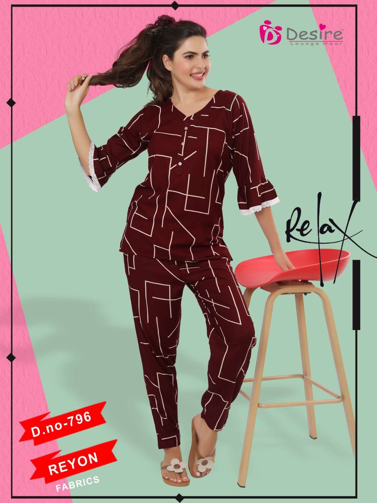 NIGHT WEAR CO-ORD SET BY DESIRE BRAND , DESIGN NO-796B