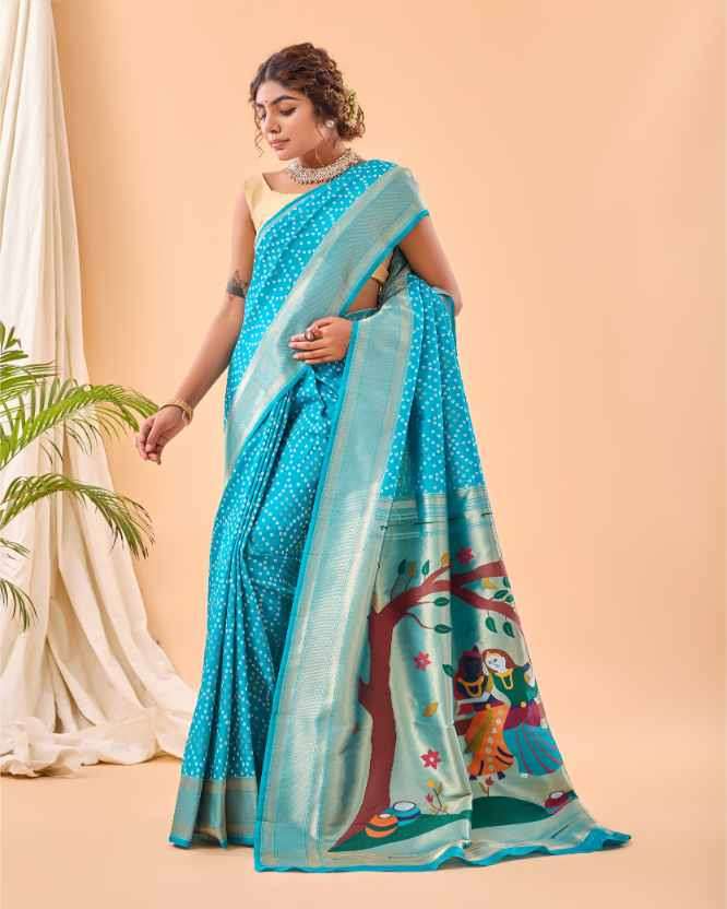 LUCACCI DESIGNER PRESENTS NEW CATALOUGE BANDHEJ PAITHANI COLOR-SKY