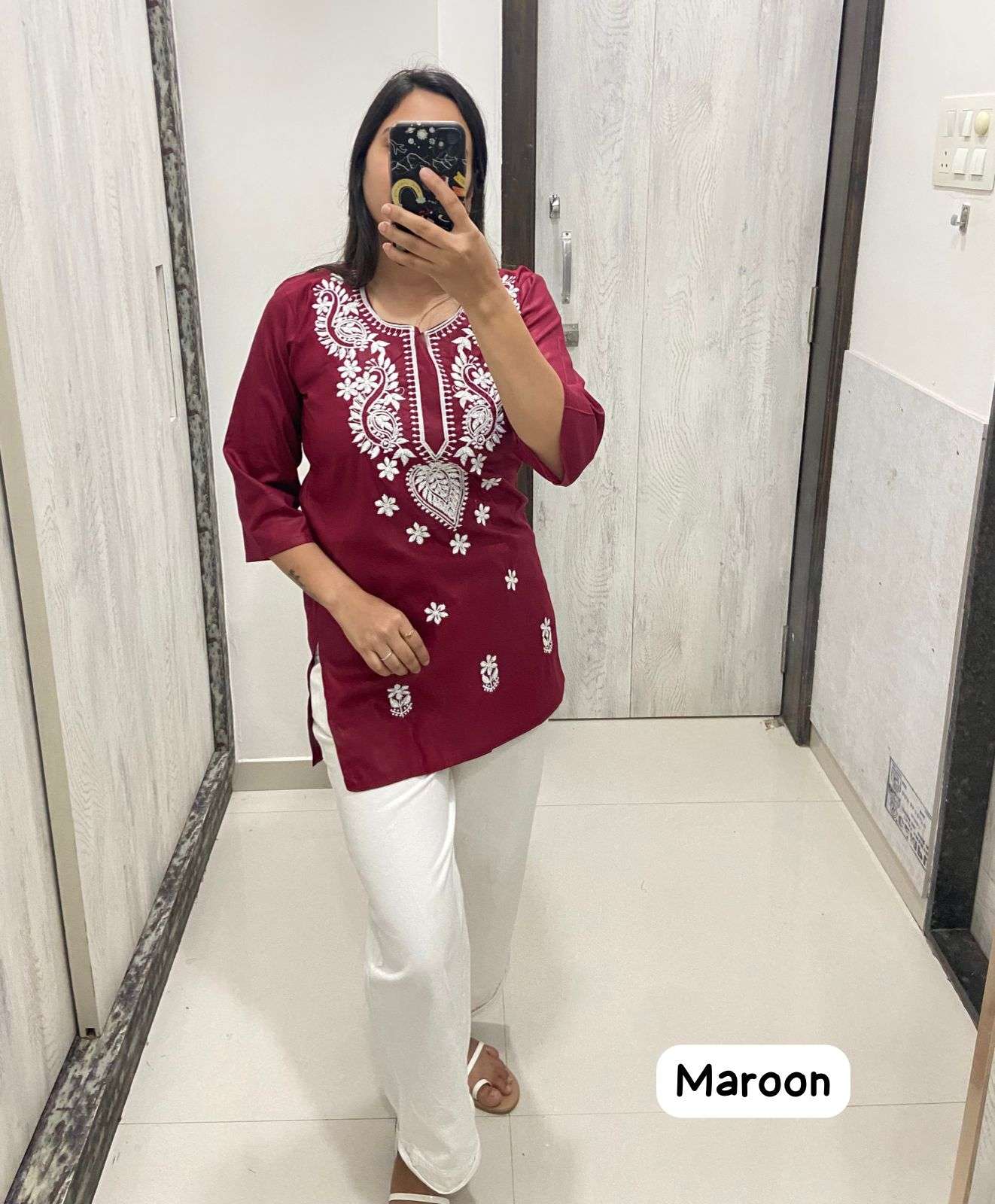 TEXOFAB PRESENTS NEW CATALOUGE CHIKAN TOPS COLOR - MAROON