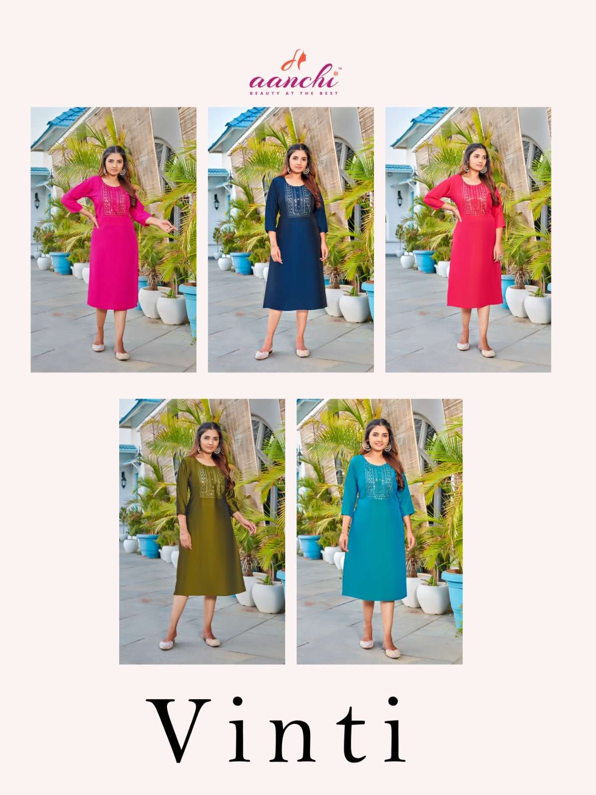 AANCHI KURTI PRESENTS STRAIGHT FIT FANCY WORK KURTI VINTI 
