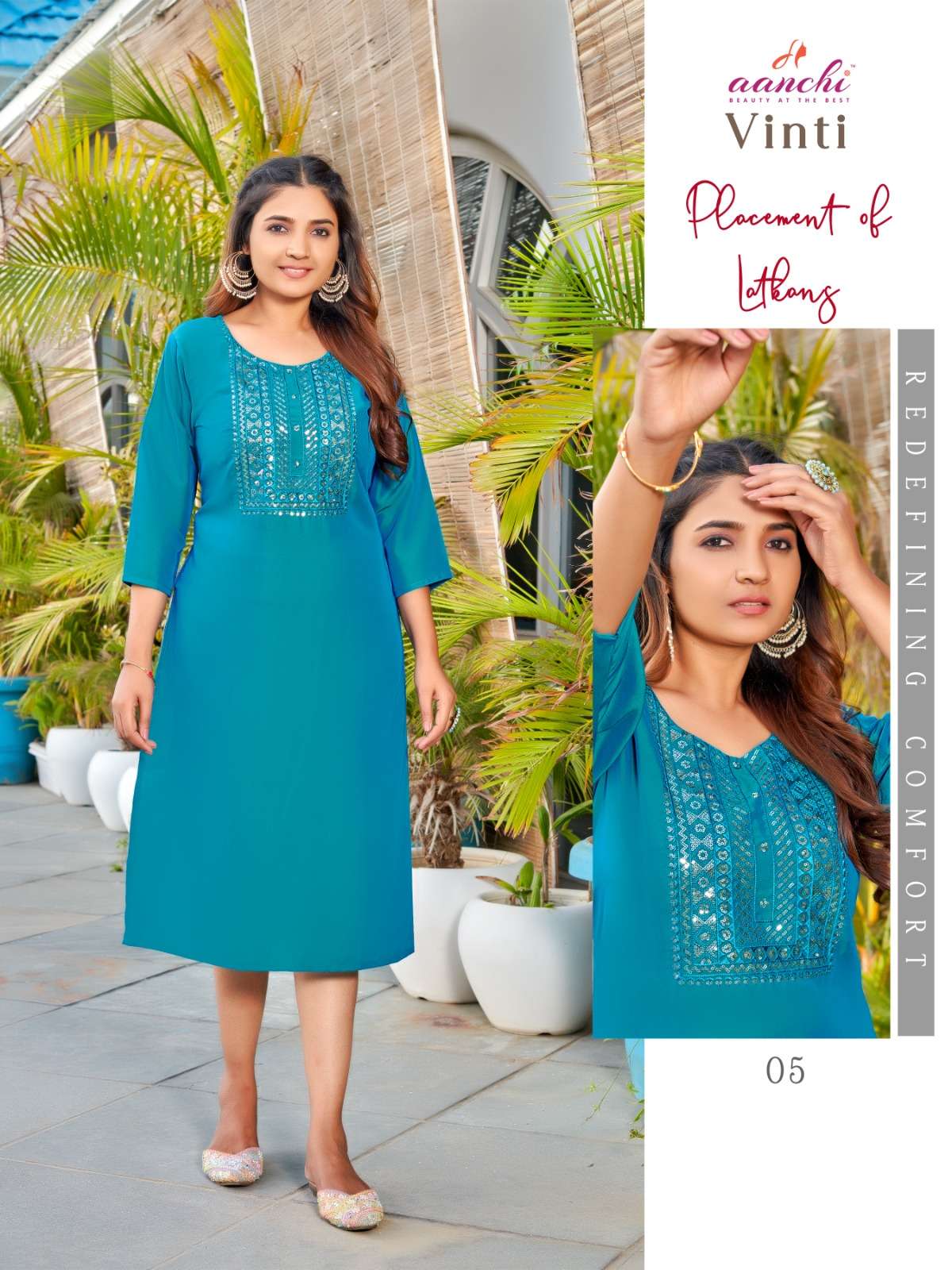 AANCHI KURTI PRESENTS STRAIGHT FIT FANCY WORK KURTI VINTI 