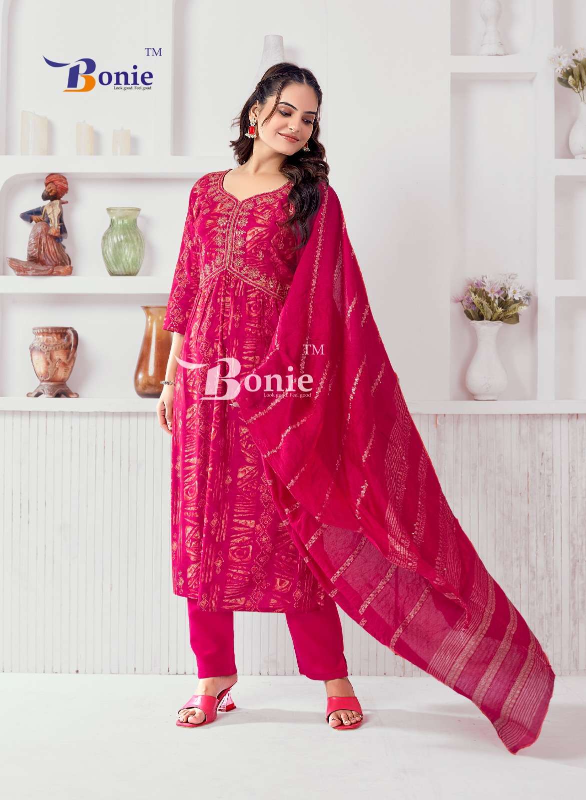 ALIA VOL-10 BY BONIE HEAVY RAYON 3 PIECE KURTI PANT DUPATTA