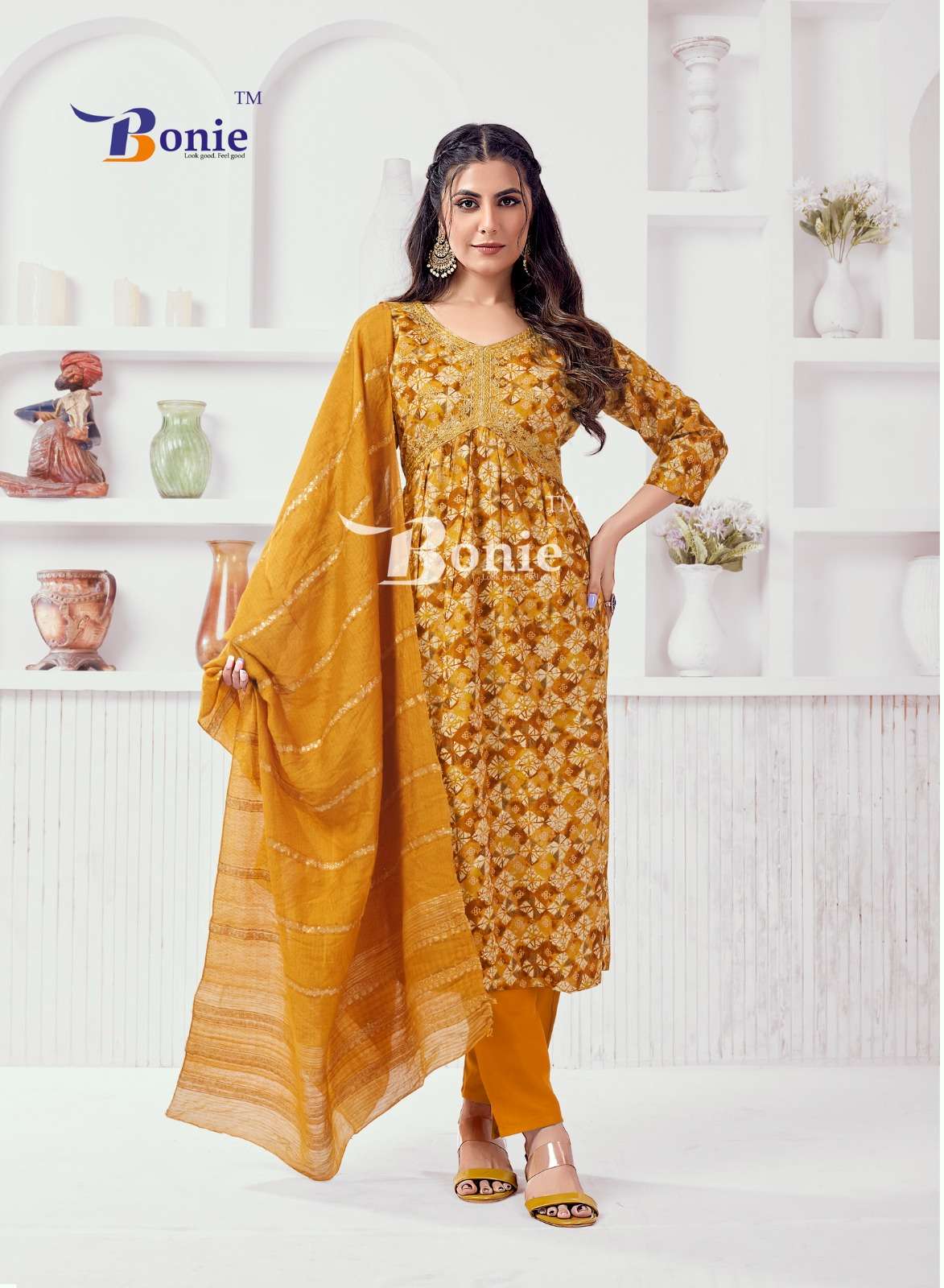 ALIA VOL-10 BY BONIE HEAVY RAYON 3 PIECE KURTI PANT DUPATTA