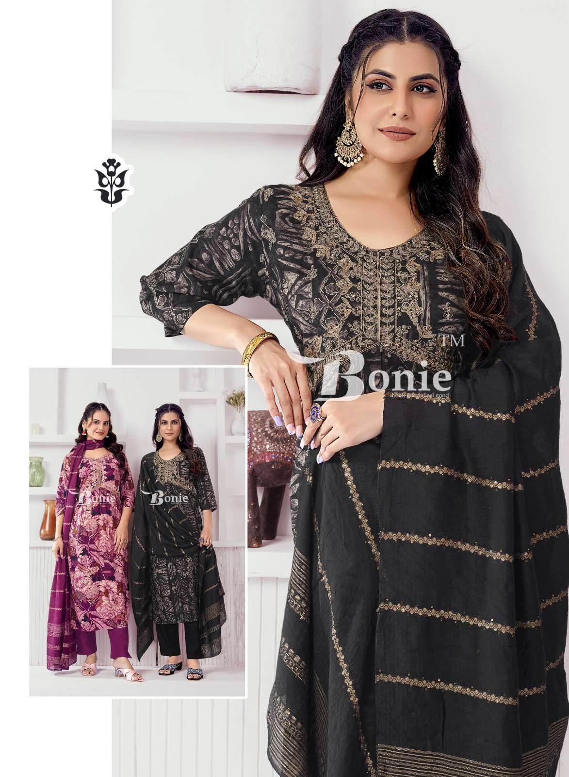 ALIA VOL-10 BY BONIE HEAVY RAYON 3 PIECE KURTI PANT DUPATTA