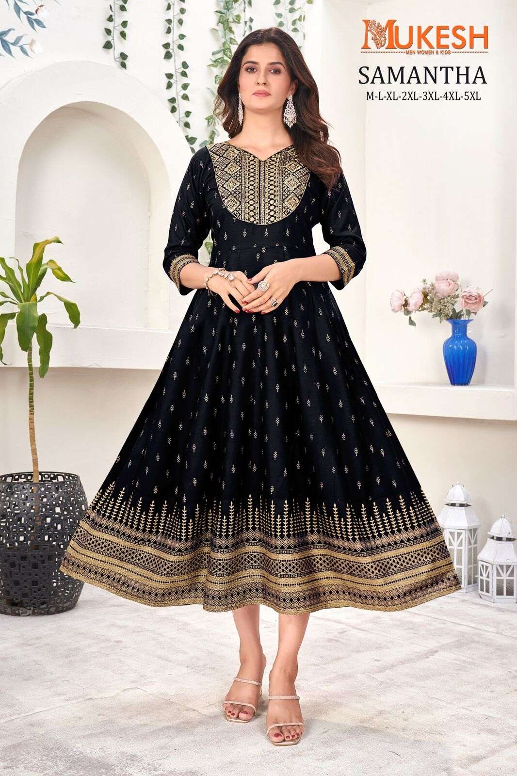 BLACK COLOUR EMBROIDERY WORK FLORAL TUNICS 