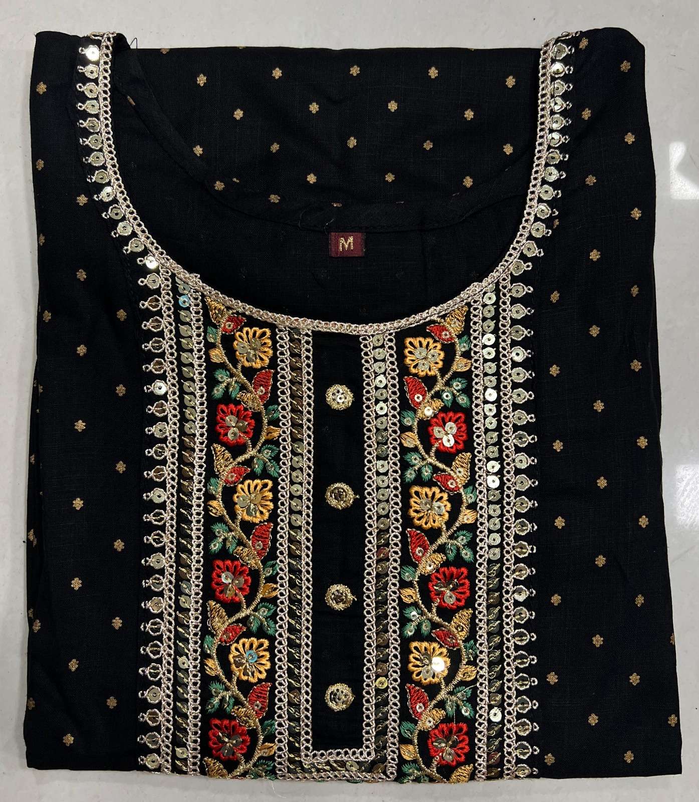 BLACK COLOUR RAYON EMBROIDERY SEQUENCE KURTI 