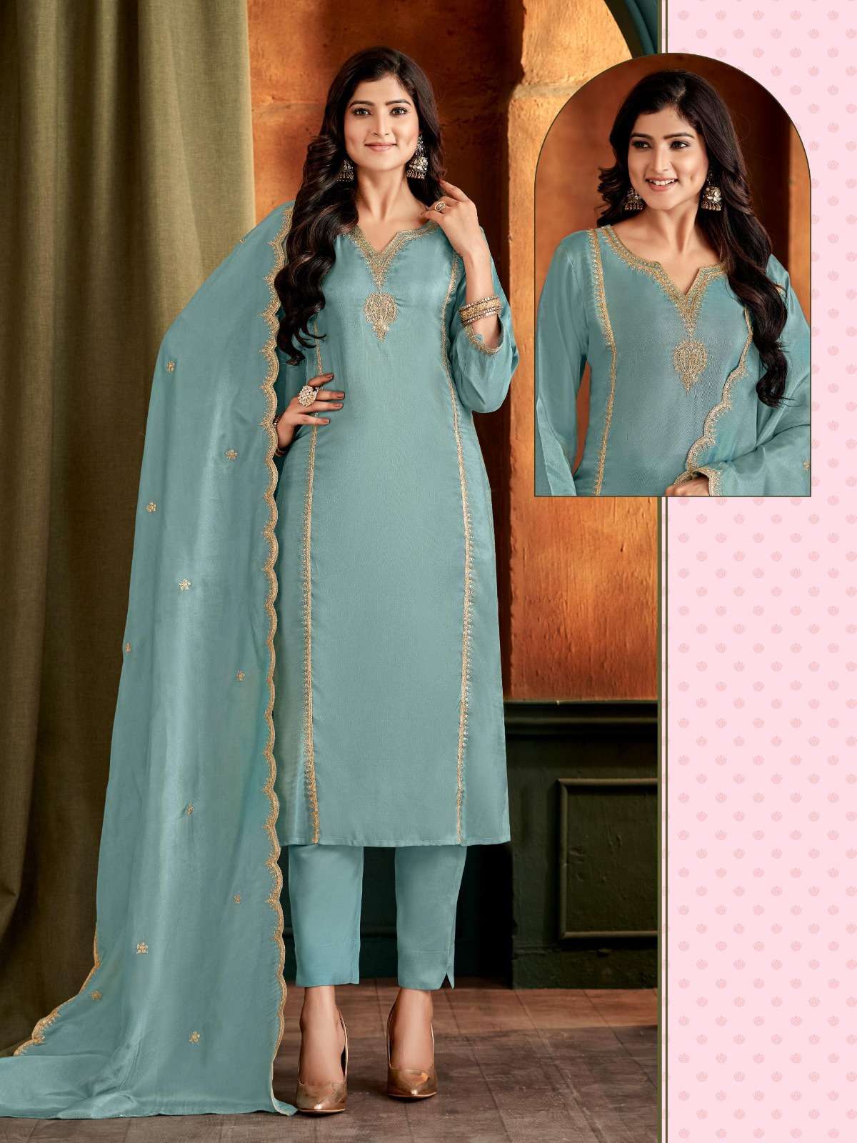 BLUE COLOUR PURE GOLD HEAVY EMBROIDERY SEQUENCE WORK IN KURTI STYLE
