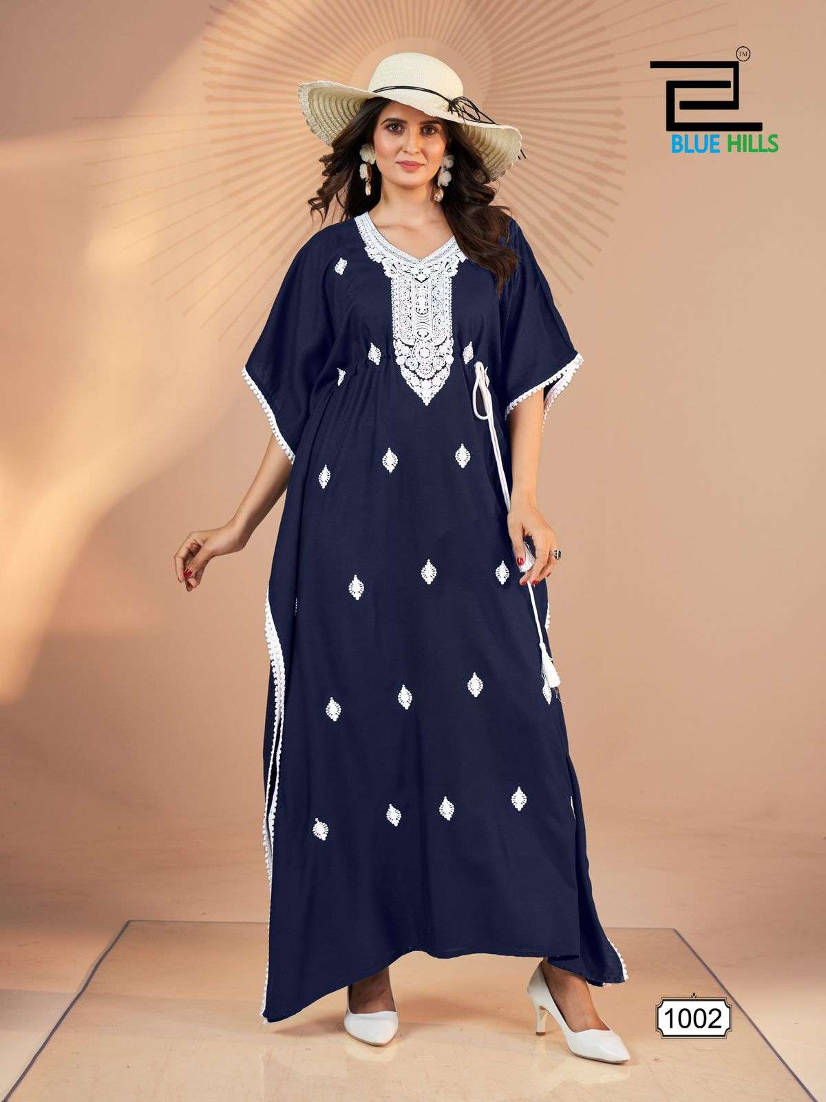 BLUE HILLS PRESENTS WHITE EMBROIDERY WORK KAFTAN WITH ADJUSTABLE DORI 