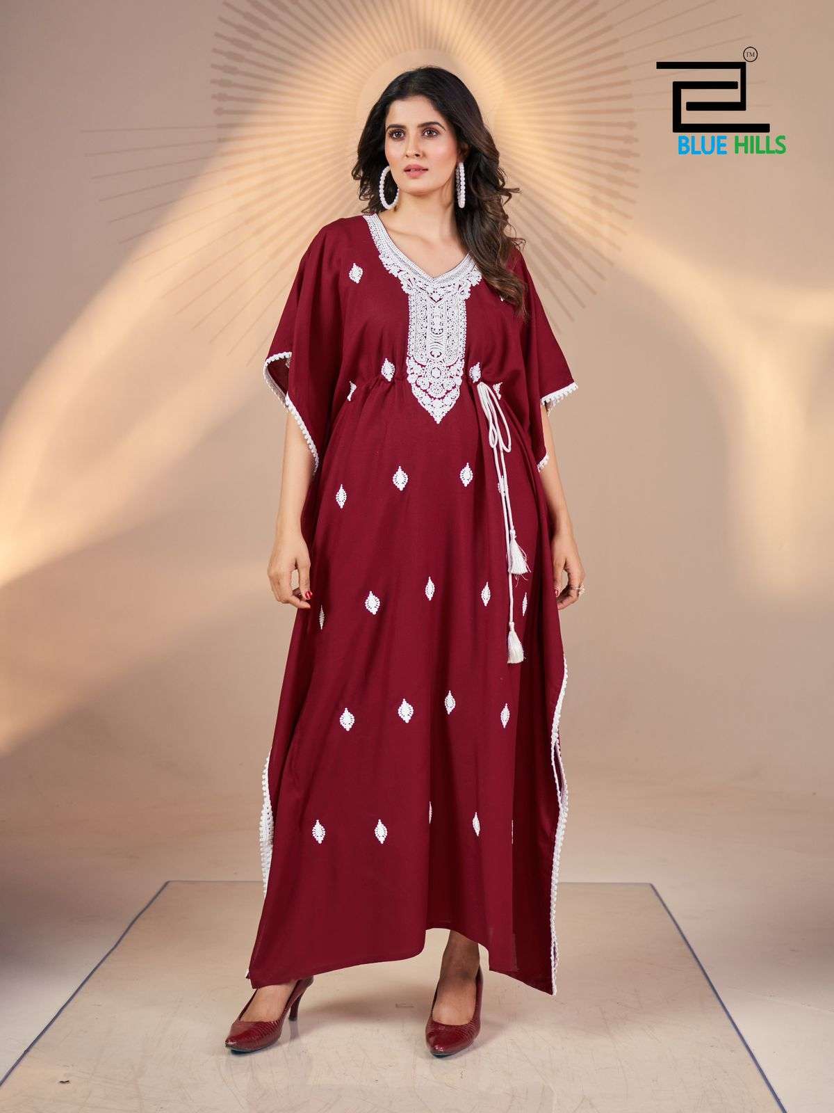 BLUE HILLS PRESENTS WHITE EMBROIDERY WORK KAFTAN WITH ADJUSTABLE DORI 