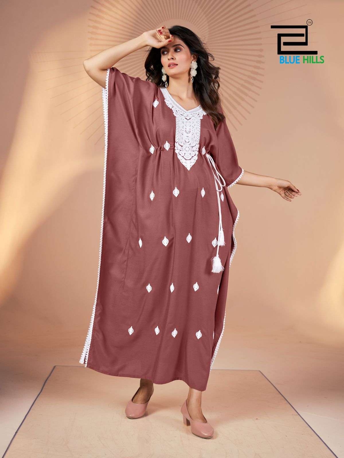 BLUE HILLS PRESENTS WHITE EMBROIDERY WORK KAFTAN WITH ADJUSTABLE DORI 