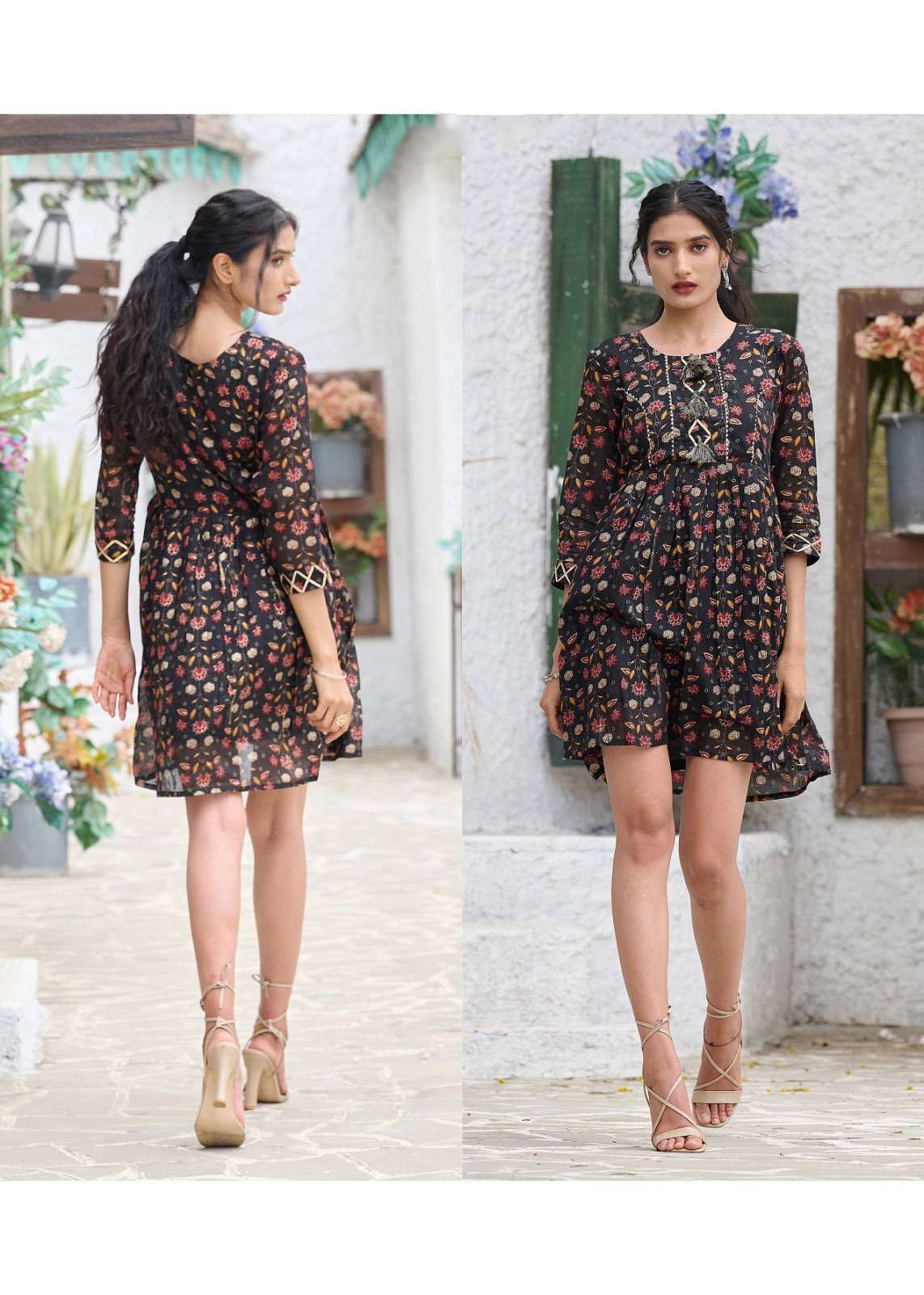 BV-1008 VT PRINTED COTTON TUNIC TOP WITH UMBRELLA SLEEVES 