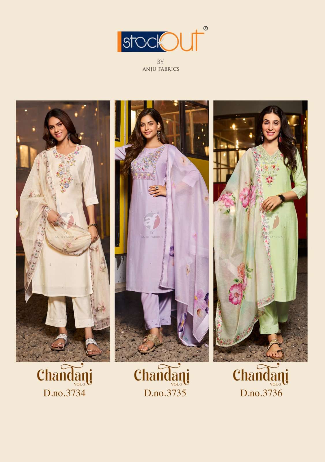 CHANDANI VOL-3 BY ANJU FABRICS KURTI PANT & DIGITAL DUPATTA WITH EMBROIDERY NECK 