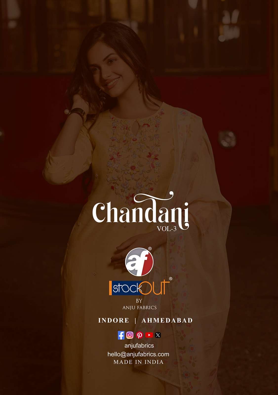 CHANDANI VOL-3 BY ANJU FABRICS KURTI PANT & DIGITAL DUPATTA WITH EMBROIDERY NECK 