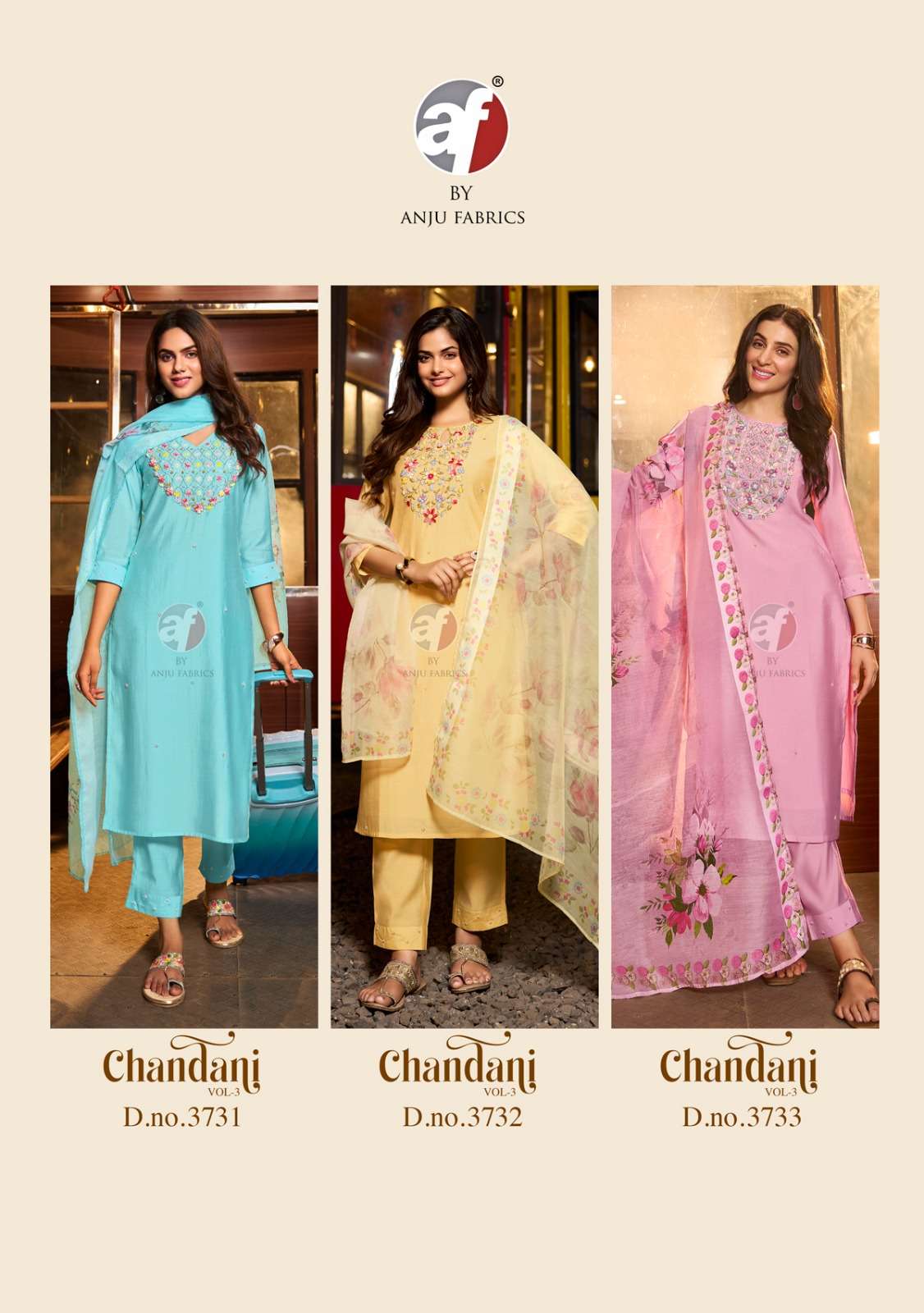 CHANDANI VOL-3 BY ANJU FABRICS KURTI PANT & DIGITAL DUPATTA WITH EMBROIDERY NECK 