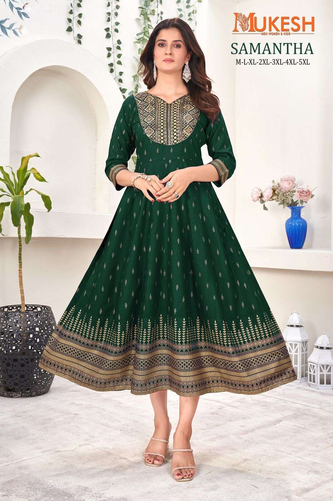 DARK GREEN COLOUR EMBROIDERY WORK FLORAL TUNICS 