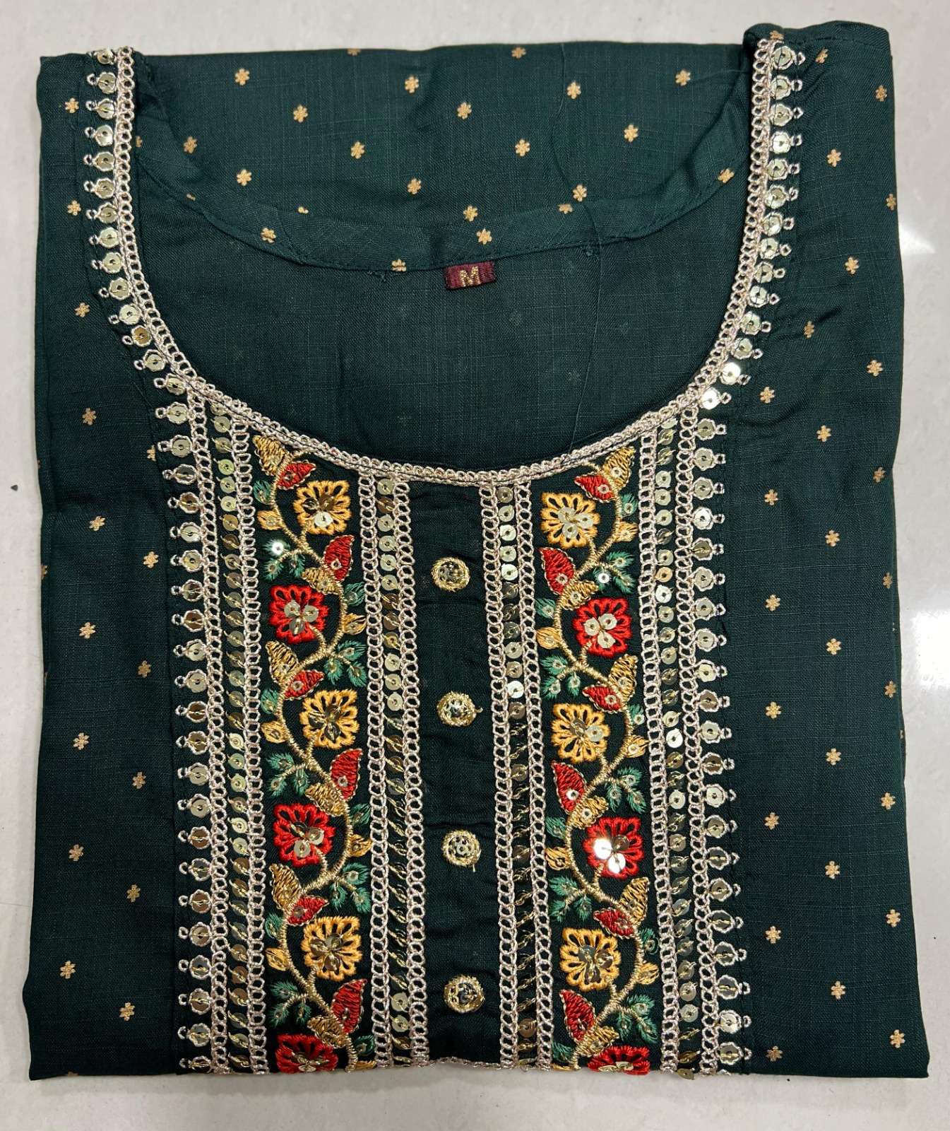 DARK GREEN COLOUR RAYON EMBROIDERY SEQUENCE KURTI 