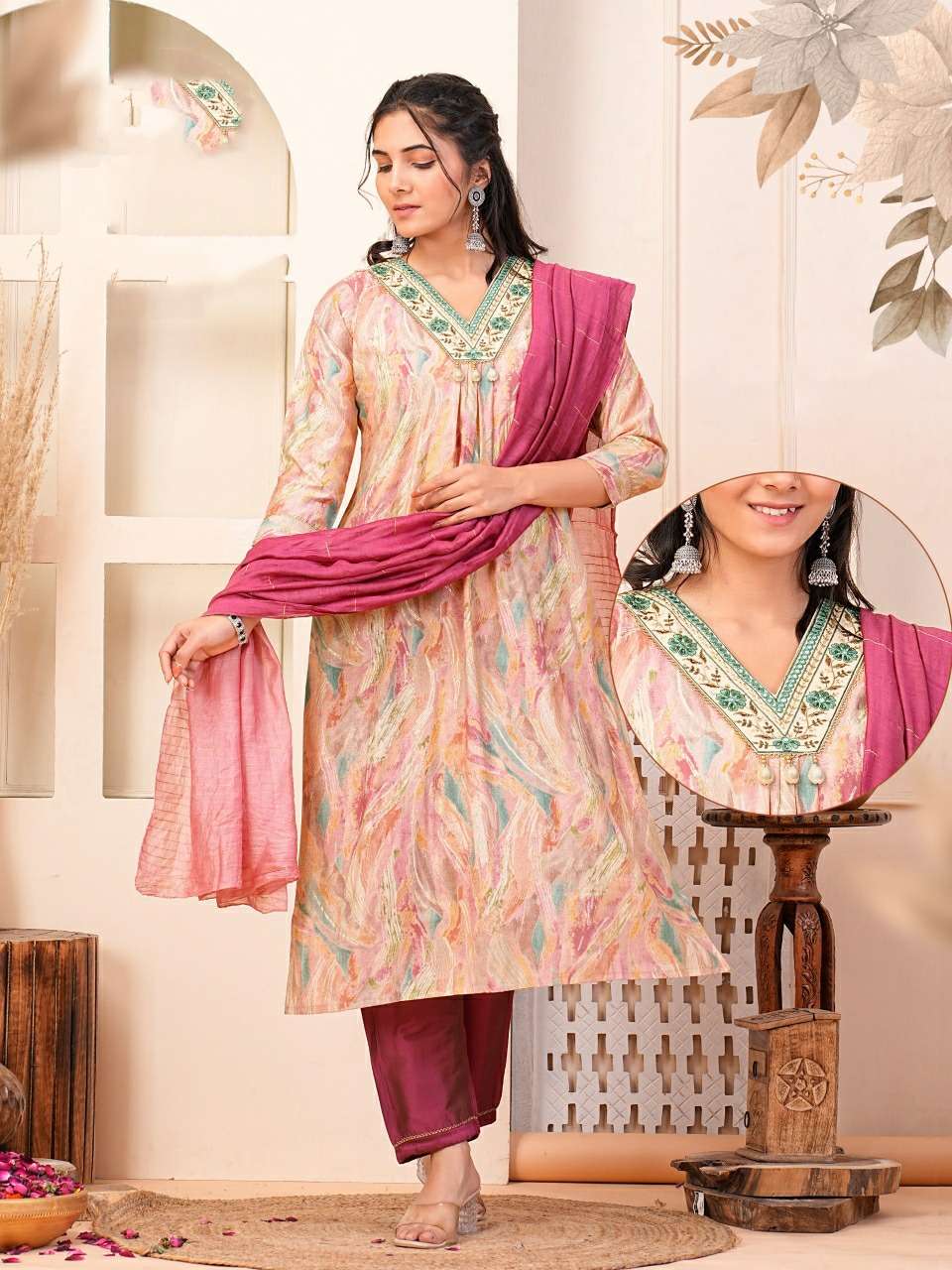 KK-08 QU 3 PIECE NYRA CUT KURTI PANT WITH DUPATTA 