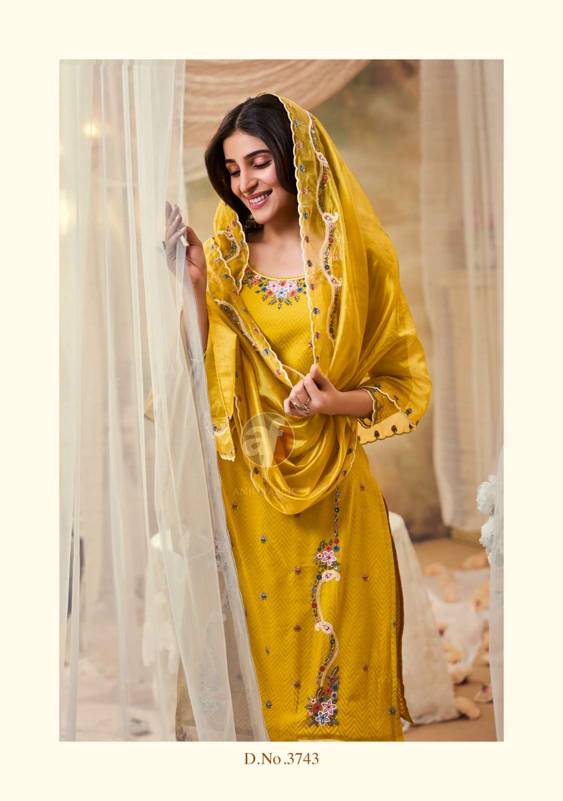 DESIGN NO. 3741 TO 3745 BY ANJU FABRICS KURTI PANT WITH ORGANZA DUPATTA HEAVY EMBROIDERY WORK 