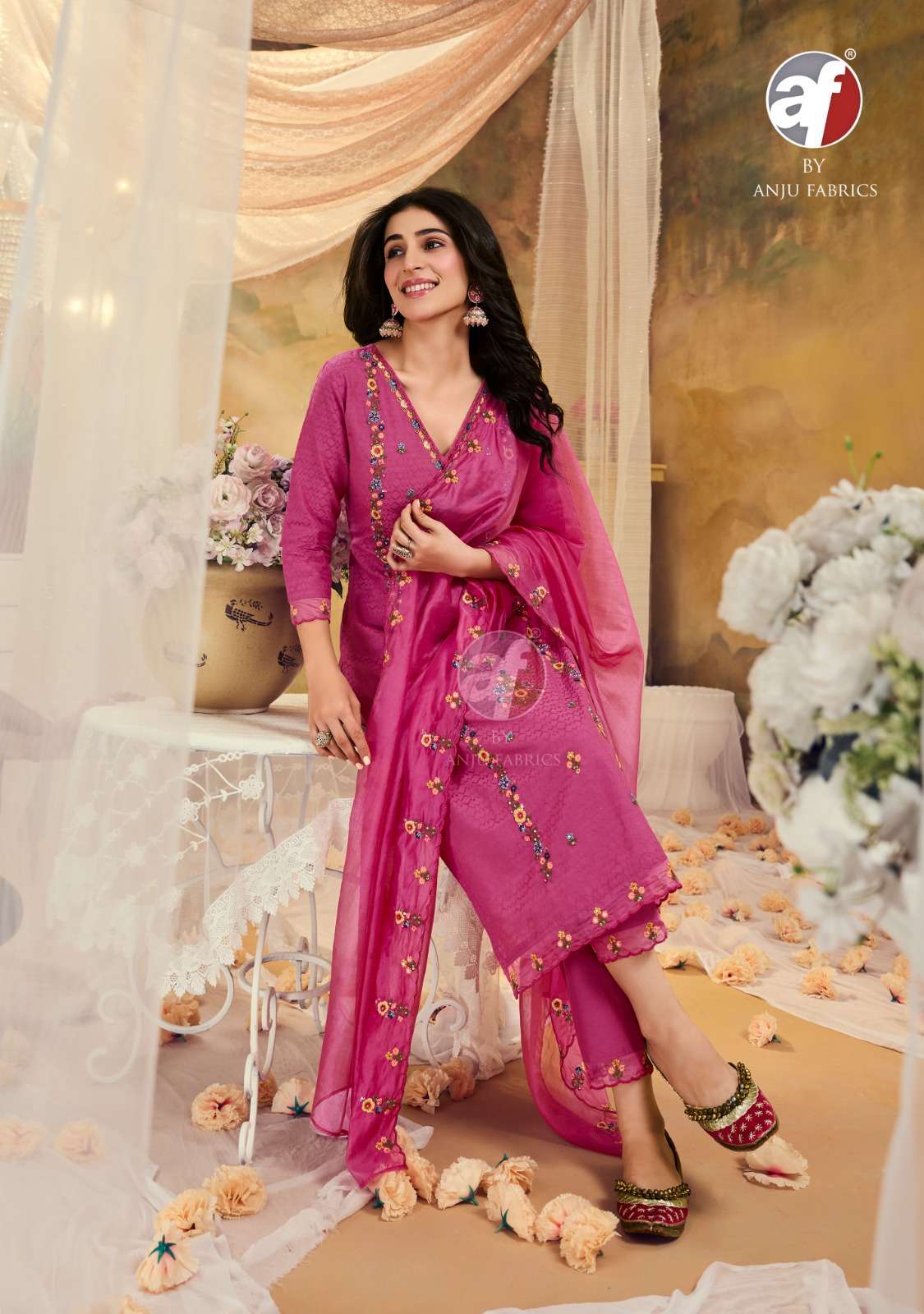 DESIGN NO. 3741 TO 3745 BY ANJU FABRICS KURTI PANT WITH ORGANZA DUPATTA HEAVY EMBROIDERY WORK 