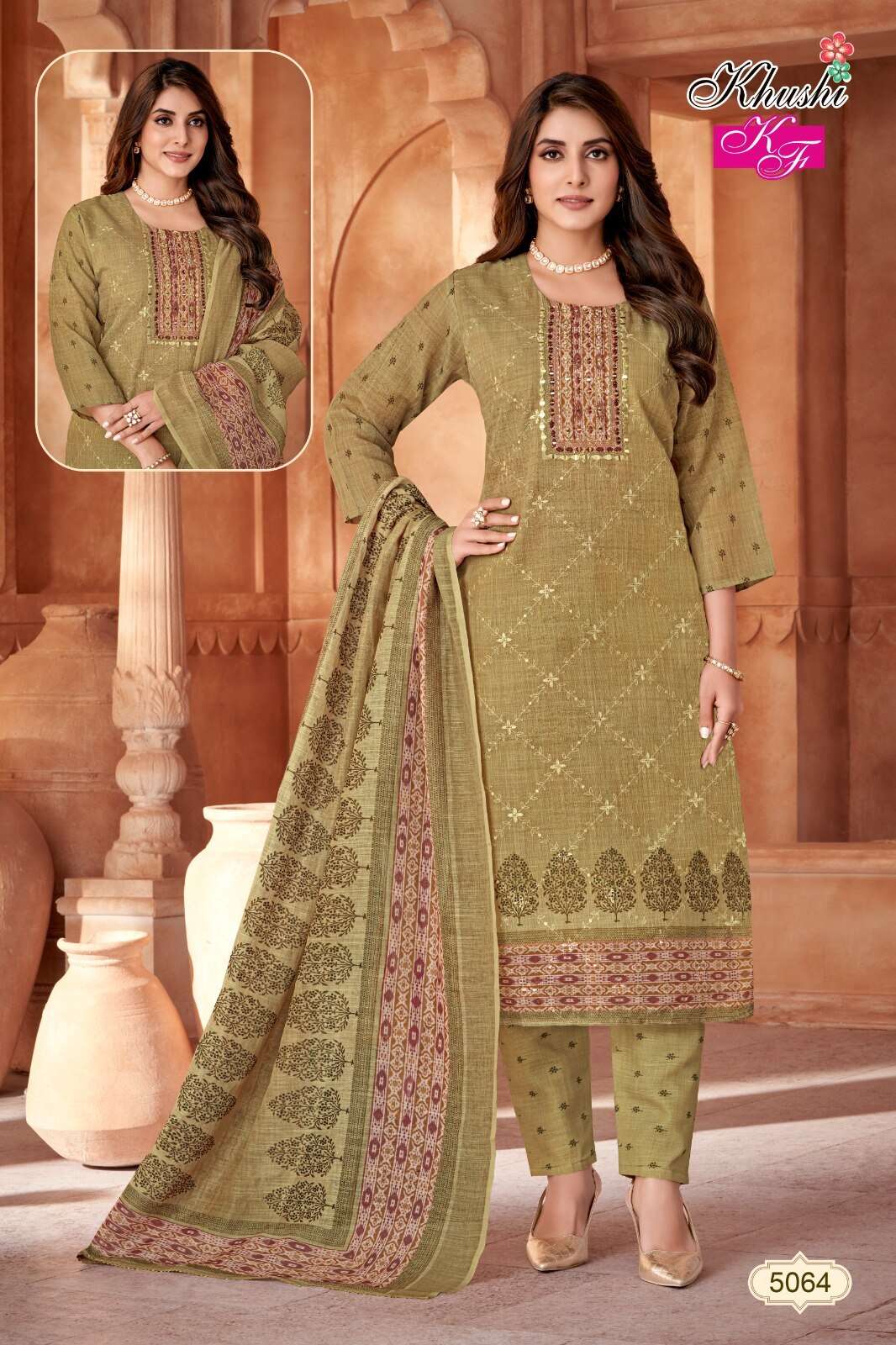 DESIGN NO. 5064 KURTI PANT DUPATTA BY KHUSHI FASHION 