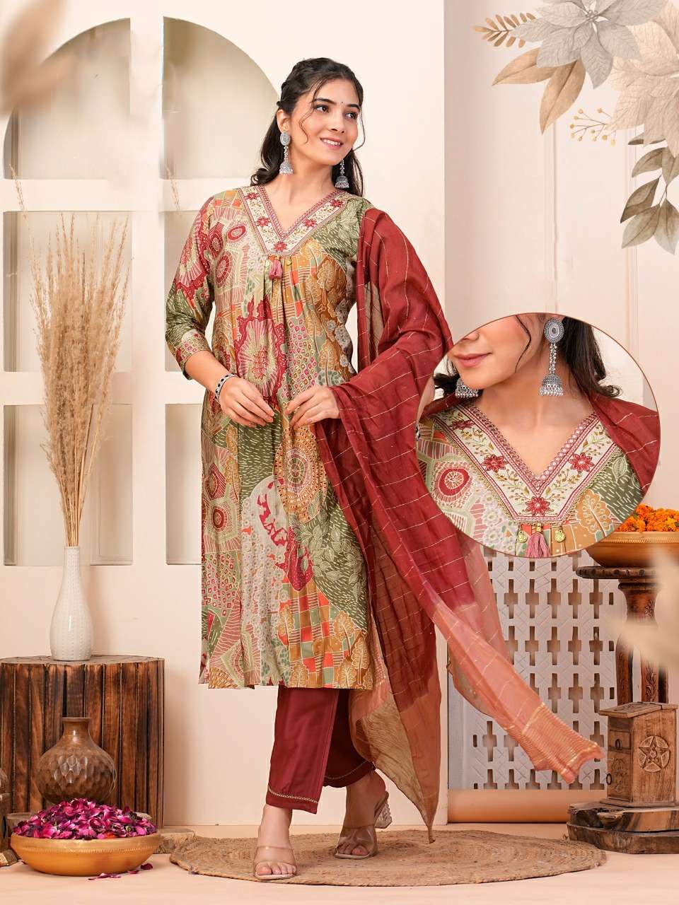 KK-05 QU 3 PIECE NYRA CUT KURTI PANT WITH DUPATTA 