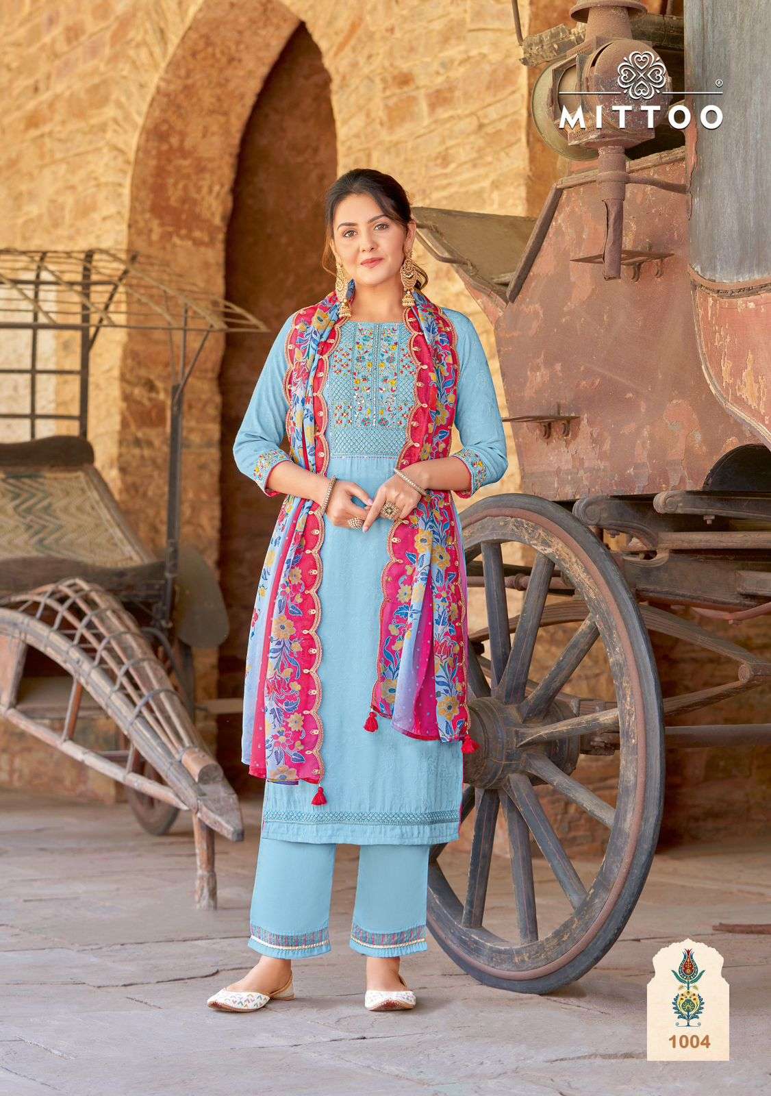 ELEGANCE THREE PIECE KURTI PANT DUPATTA BY MITTOO