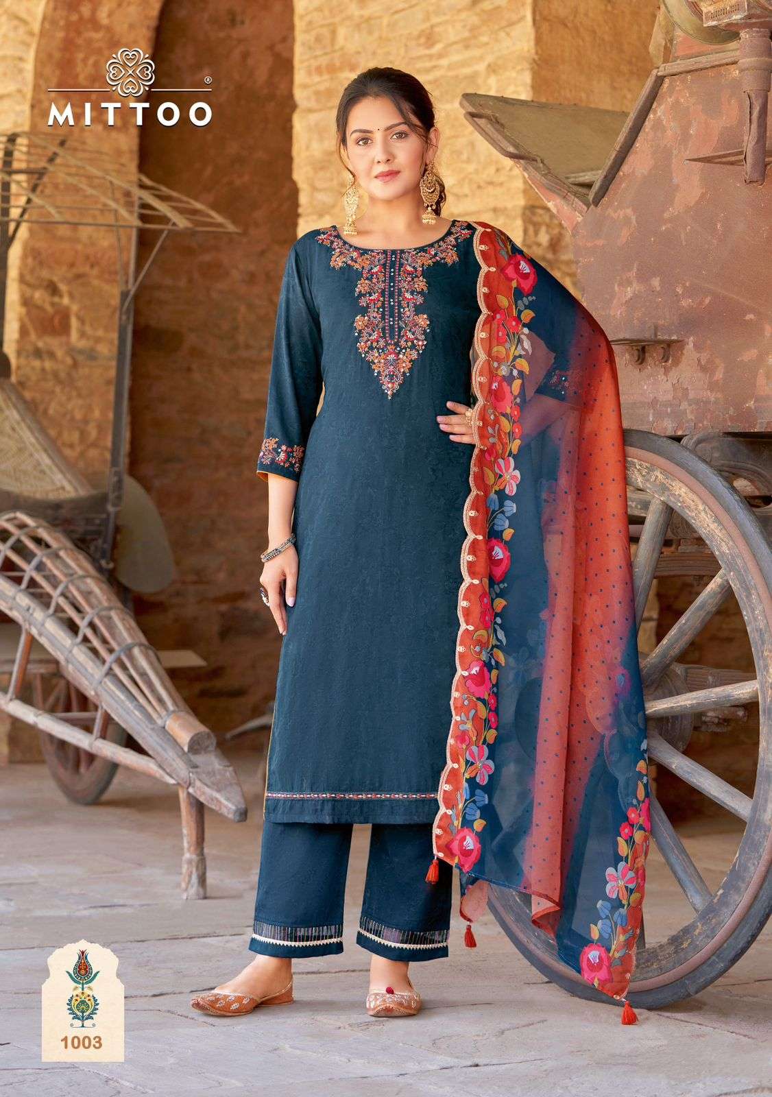 ELEGANCE THREE PIECE KURTI PANT DUPATTA BY MITTOO