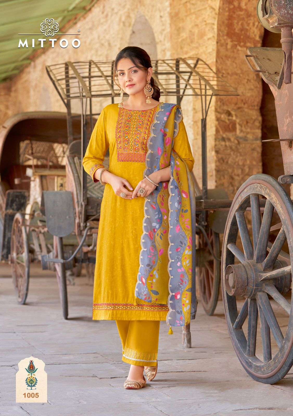 ELEGANCE THREE PIECE KURTI PANT DUPATTA BY MITTOO