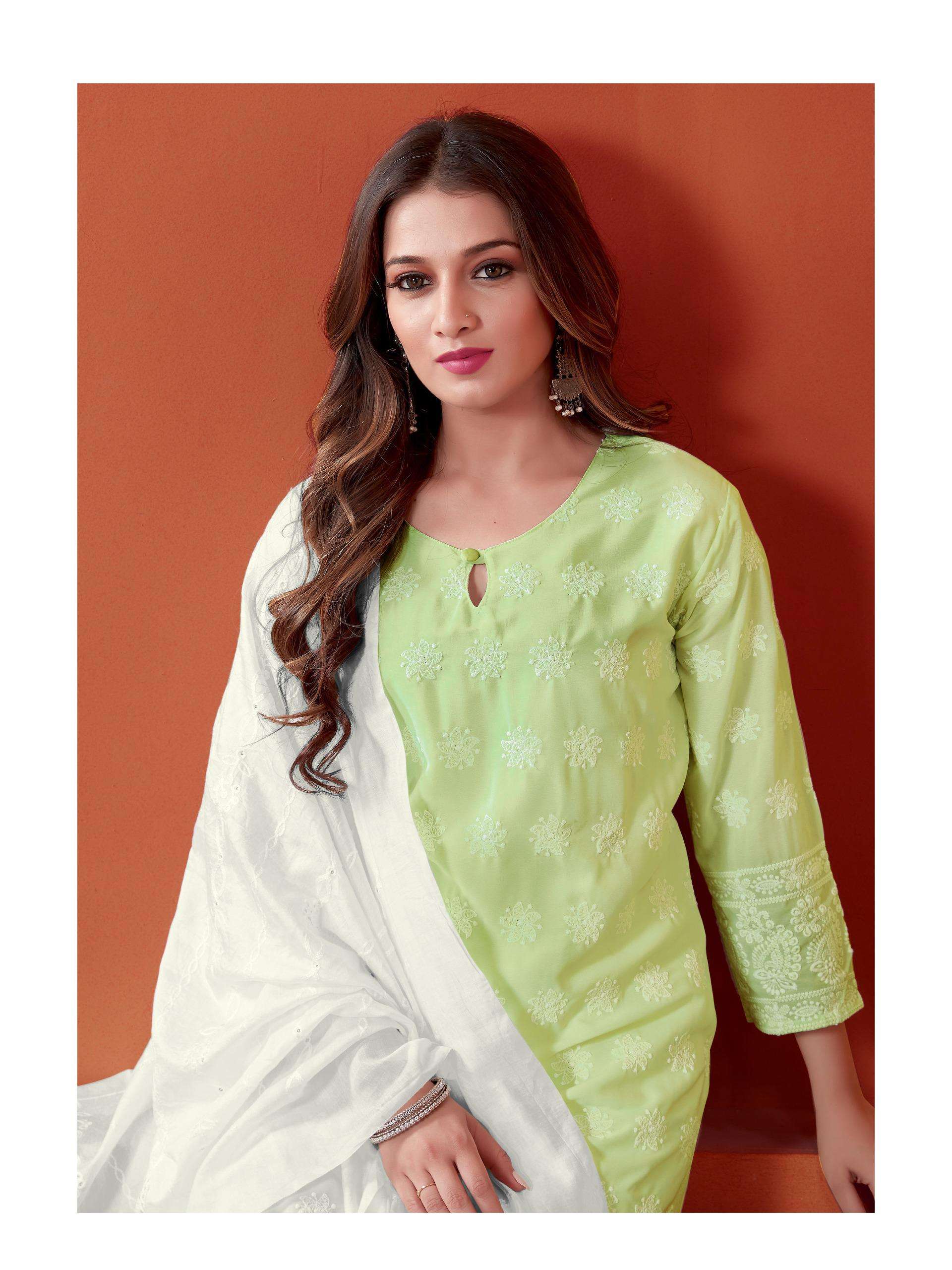 GEORGETTE CHIKANKARI KURTI BY TEXO FAB