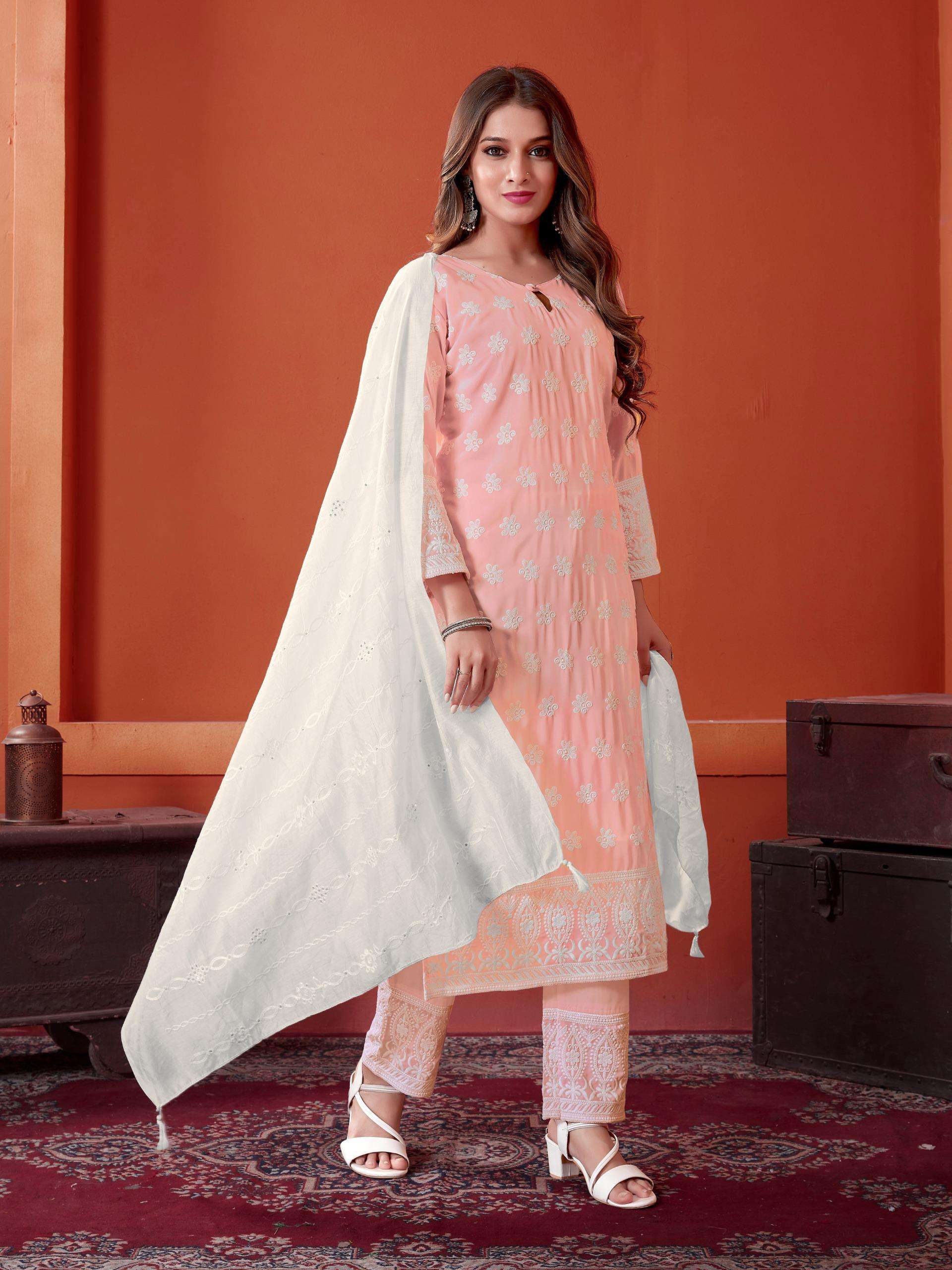 GEORGETTE CHIKANKARI KURTI BY TEXO FAB