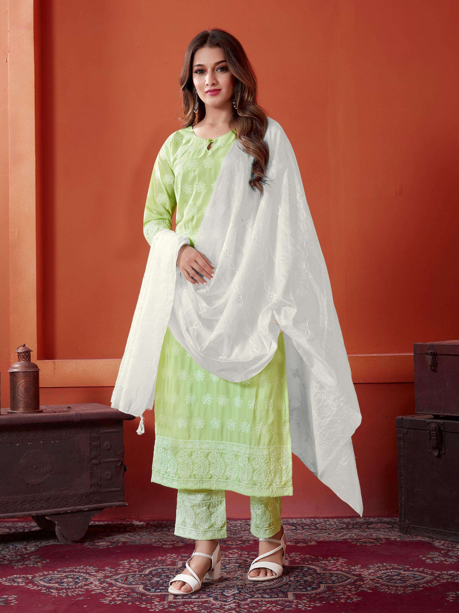 GEORGETTE CHIKANKARI KURTI BY TEXO FAB