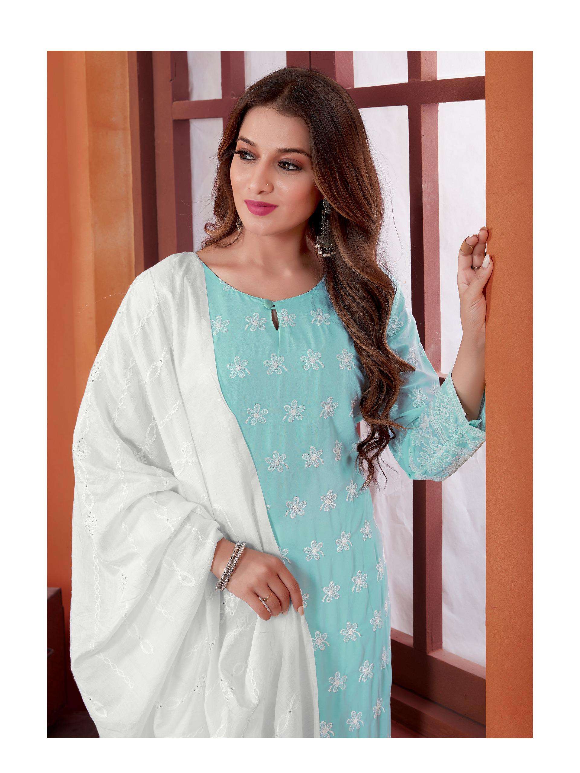 GEORGETTE CHIKANKARI KURTI BY TEXO FAB