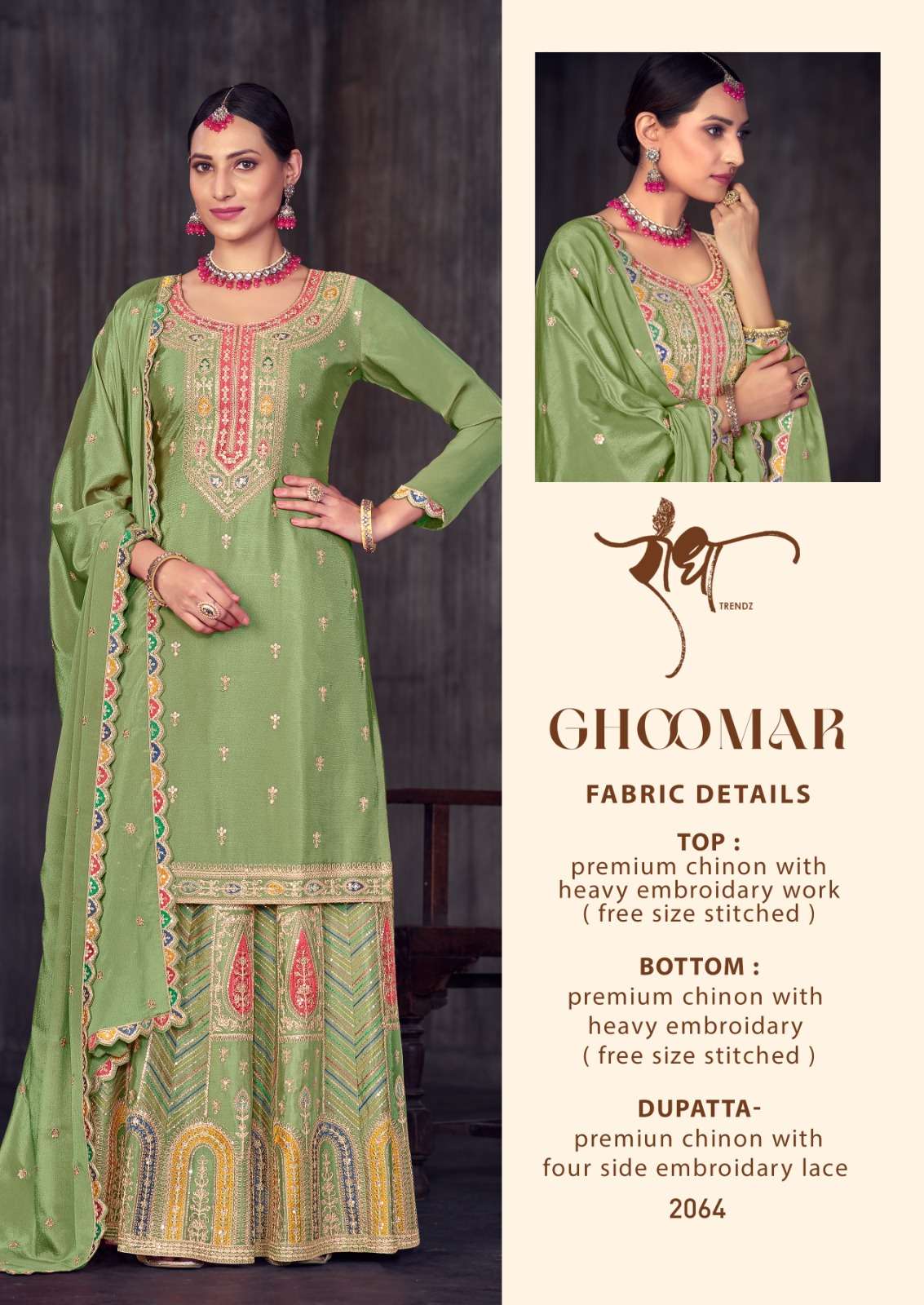 GHOOMAR PURE CHINON EMBROIDERY LACE BY RADHA TRENDZ 