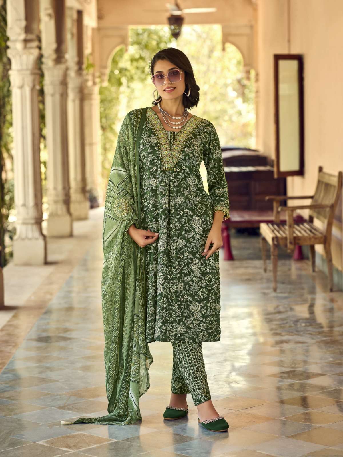 GREEN COLOUR PRINTED RAYON KURTI 