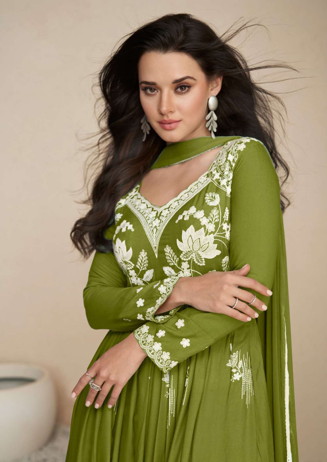 GREEN COLOUR PARTY WEAR RAYON KURTI EMBROIDERY PLAZO & DUPATTA 