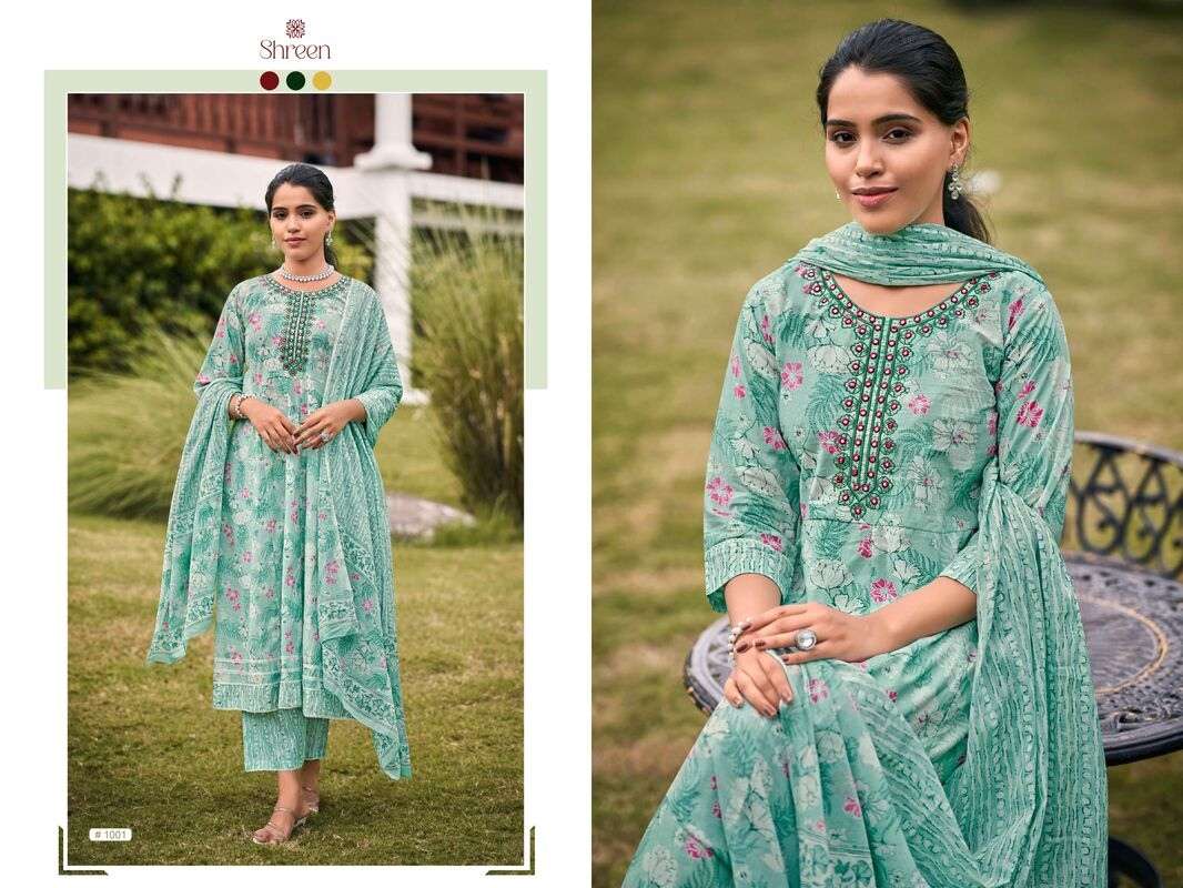 GUNGUN VOL-1 BY HINAYA RAYON COTTON CAMBRIC PRINT FLAIRED KURTI PANT DUPATTA 