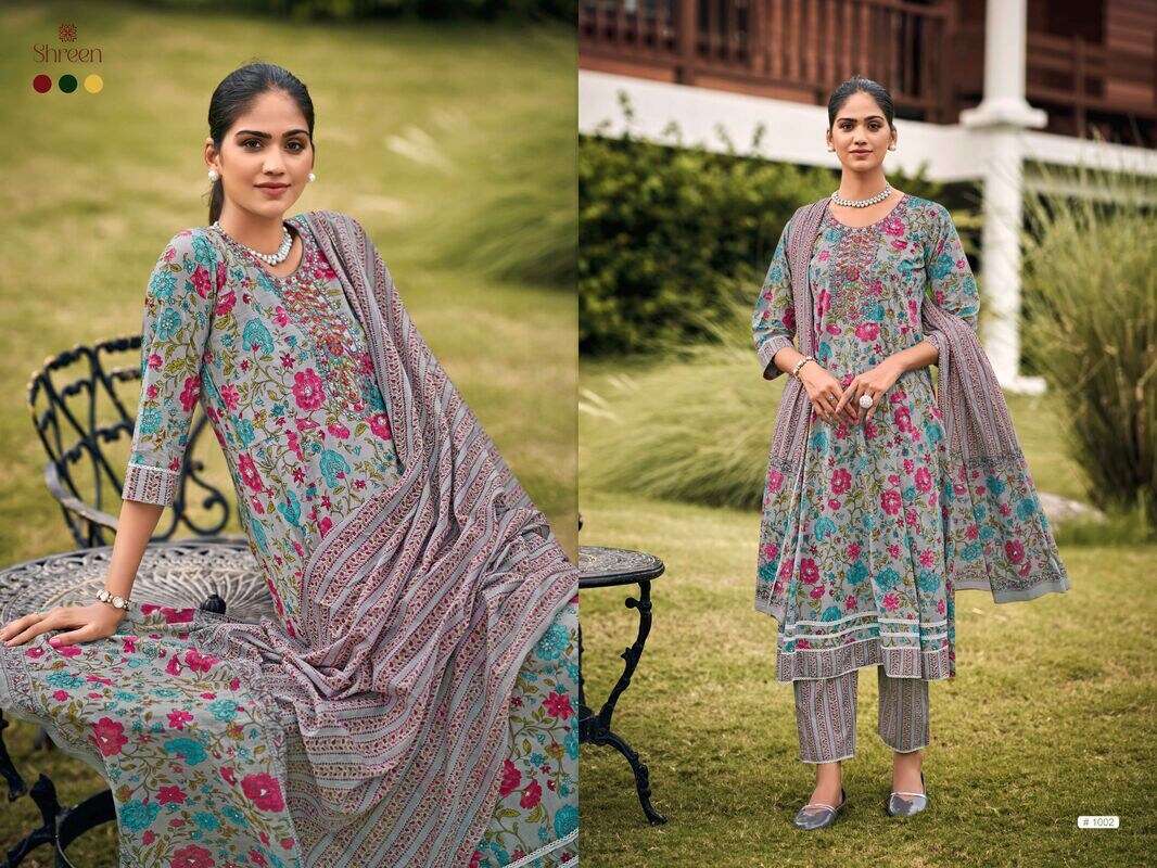 GUNGUN VOL-1 BY HINAYA RAYON COTTON CAMBRIC PRINT FLAIRED KURTI PANT DUPATTA 