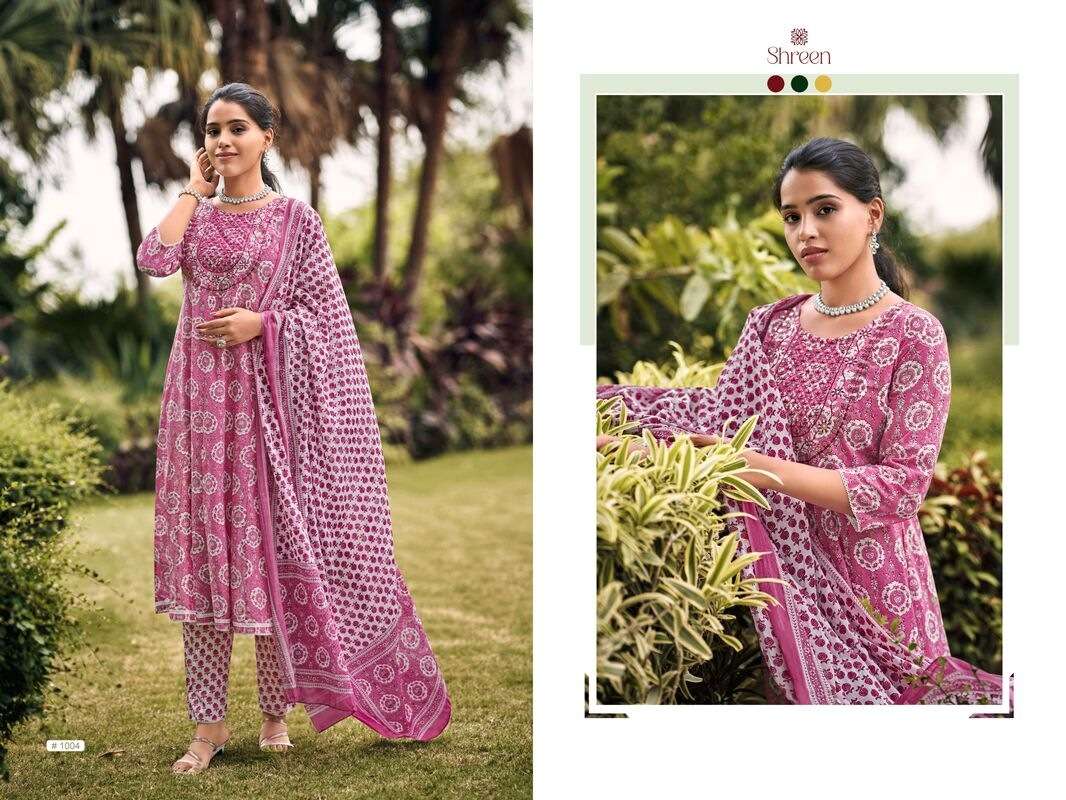 GUNGUN VOL-1 BY HINAYA RAYON COTTON CAMBRIC PRINT FLAIRED KURTI PANT DUPATTA 