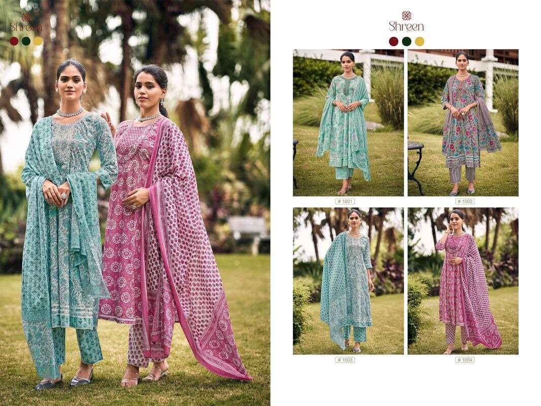 GUNGUN VOL-1 BY HINAYA RAYON COTTON CAMBRIC PRINT FLAIRED KURTI PANT DUPATTA 