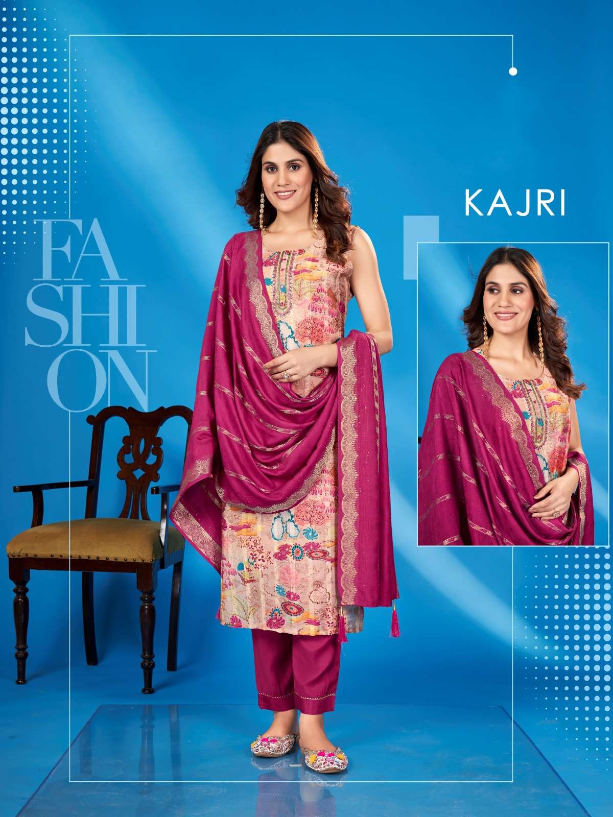 KAJRI THREE PIECE STYLISH KURTI 