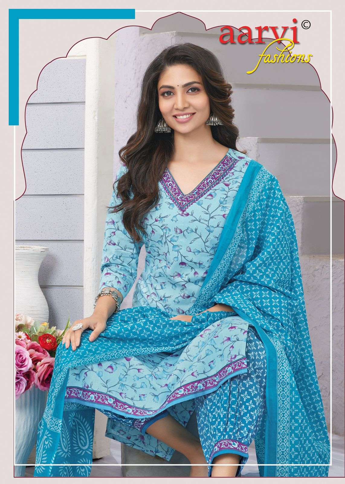 KAVYA VOL-1 BY AARVI FASHION KATHA HANDWORK PRINTED DESIGN 3 PCS SET 