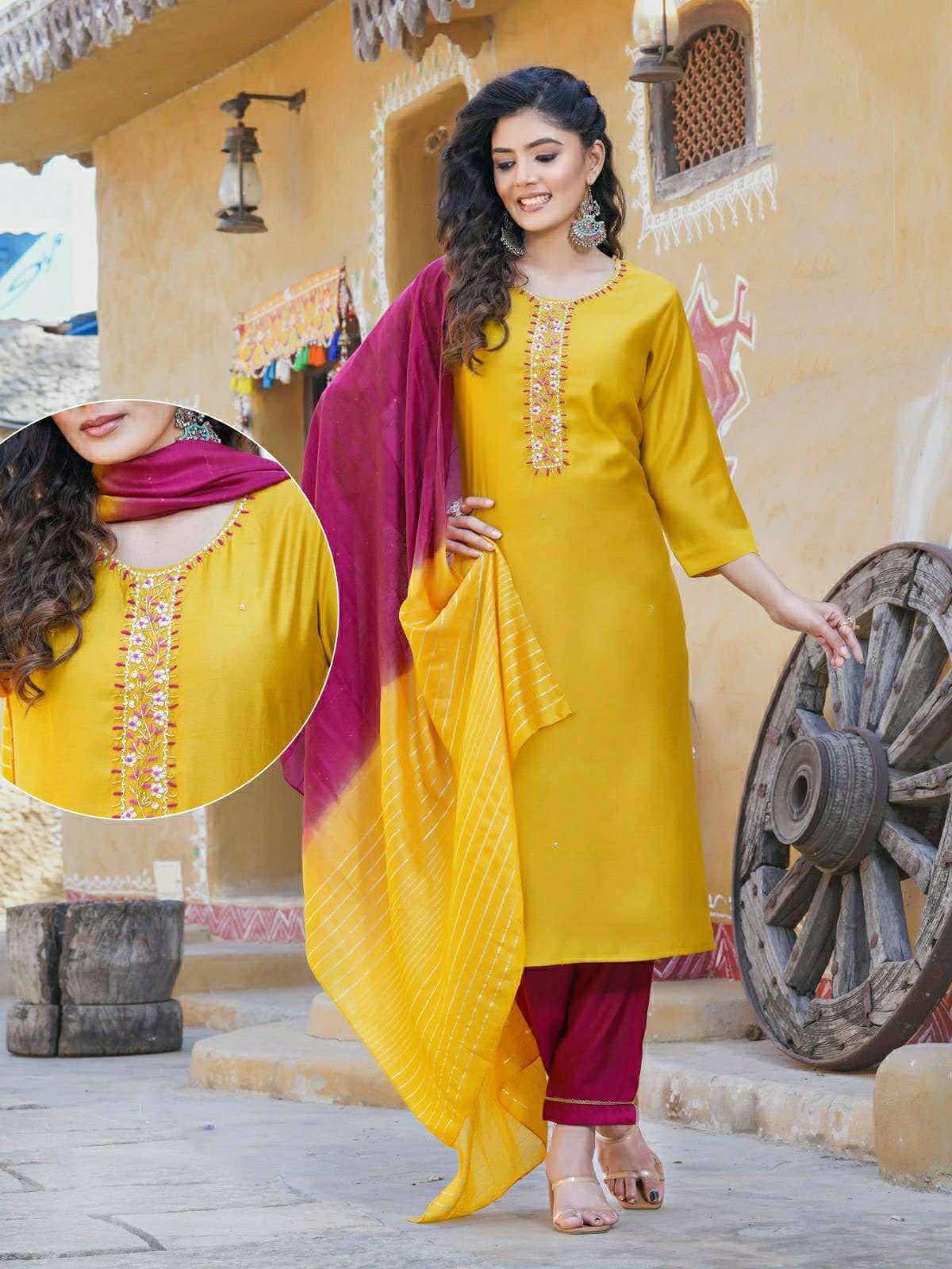 KK -01 VL 3 PIECE SILK KURTI PANT DUPATTA WITH STYLISH HANDWORK 