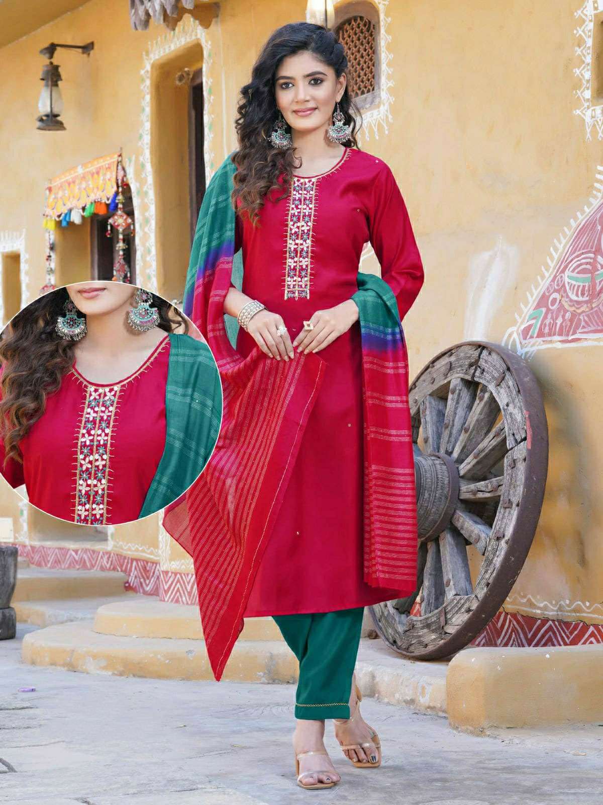 KK -03 VL 3 PIECE SILK KURTI PANT DUPATTA WITH STYLISH HANDWORK 